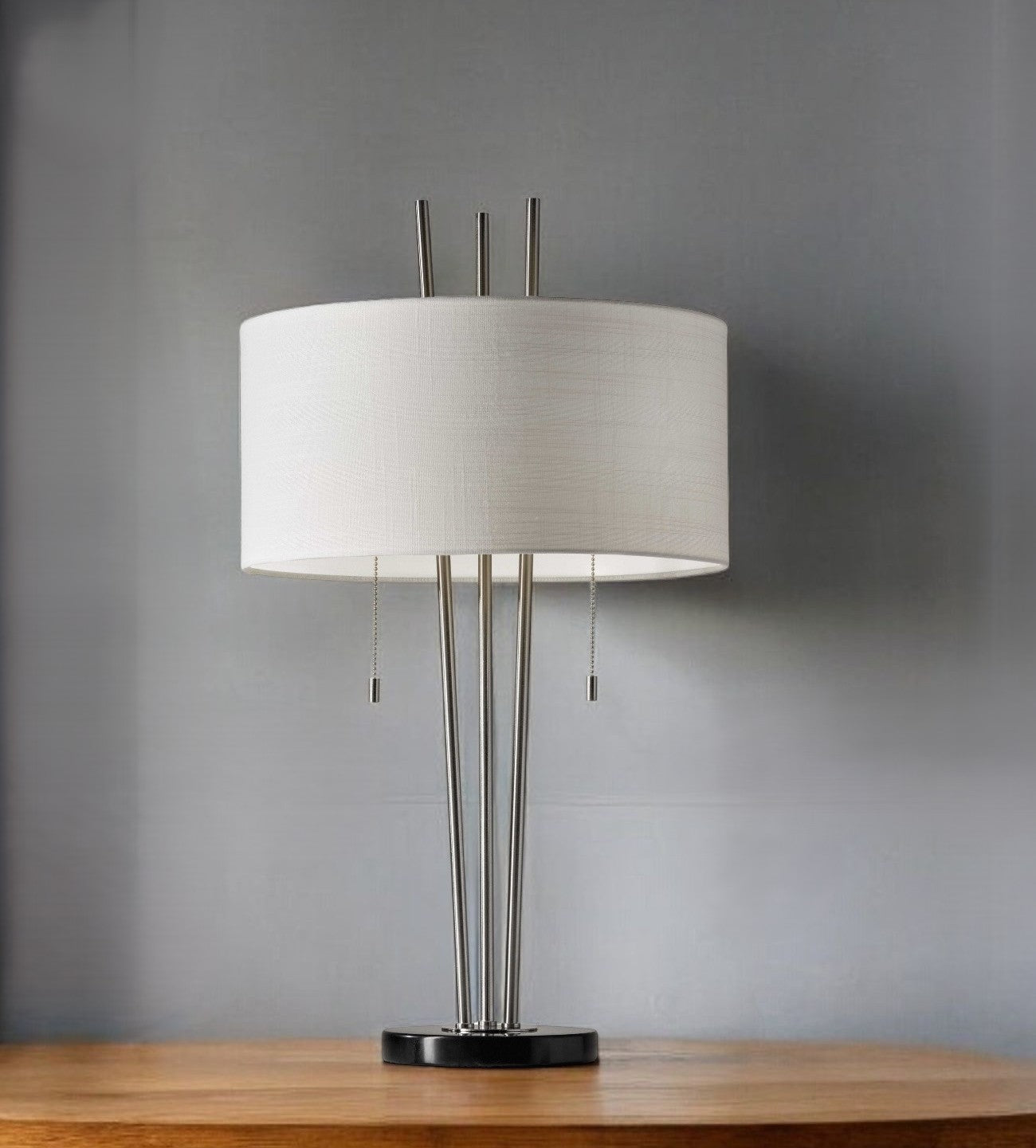 Stylish Triple Pole Brushed Steel Metal Table Lamp
