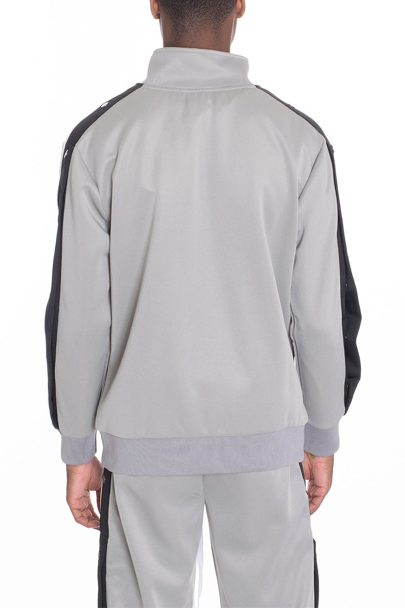 Snap Button Track Jacket - Grey