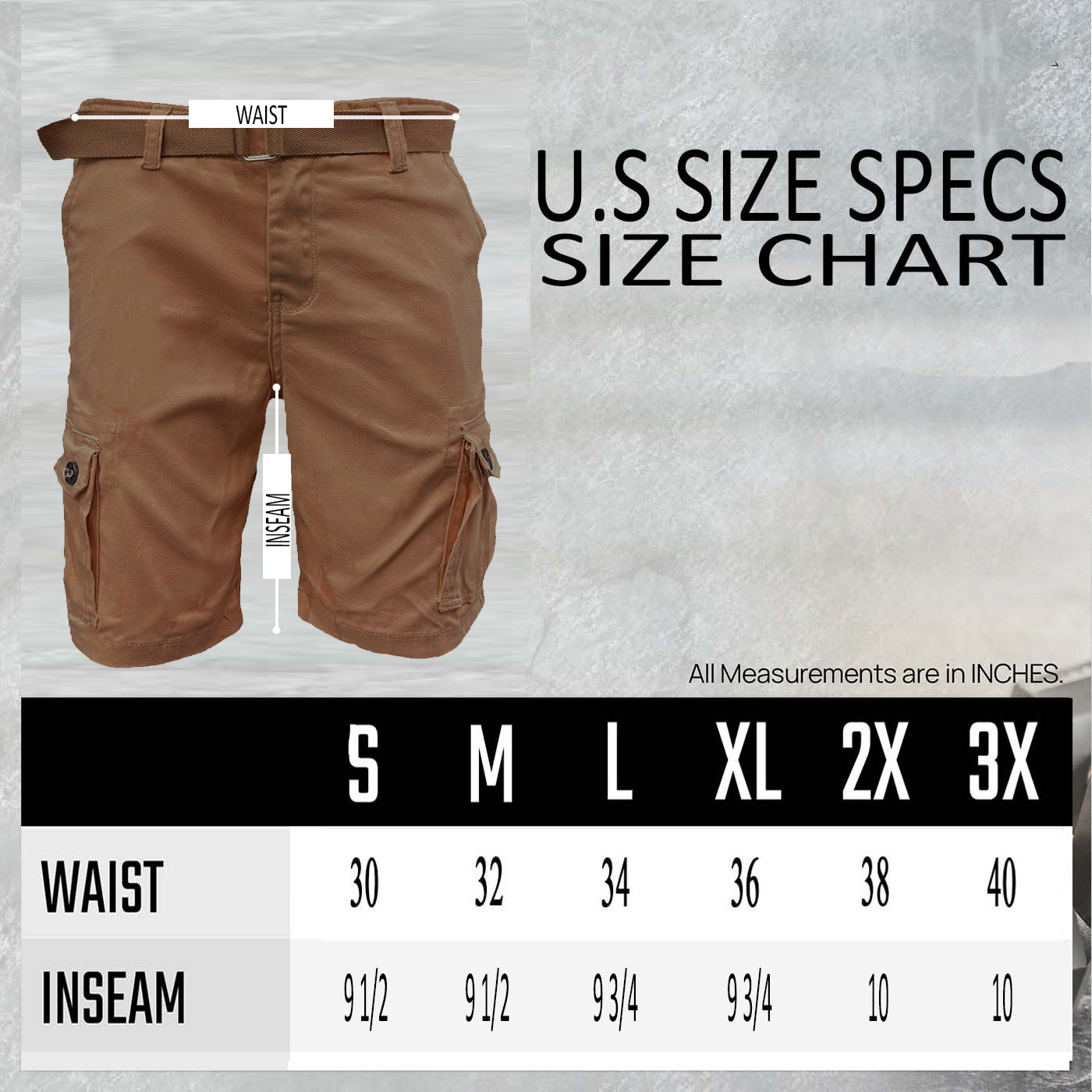 Men's Belted Cargo Shorts with Multiple Pockets - Cotton Blend
