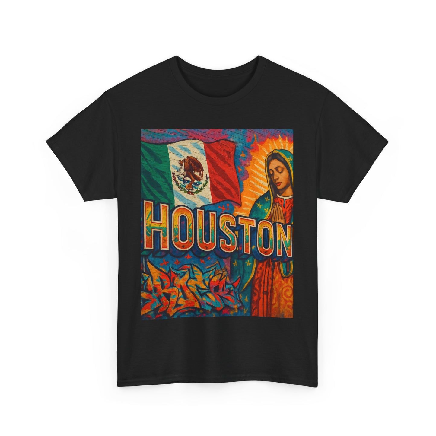 Houston Graphic Tee, Unisex Heavy Cotton Tee, Texas Pride Shirt, Mexican Culture Tee, Casual Summer Top, Fun Gift for Friends