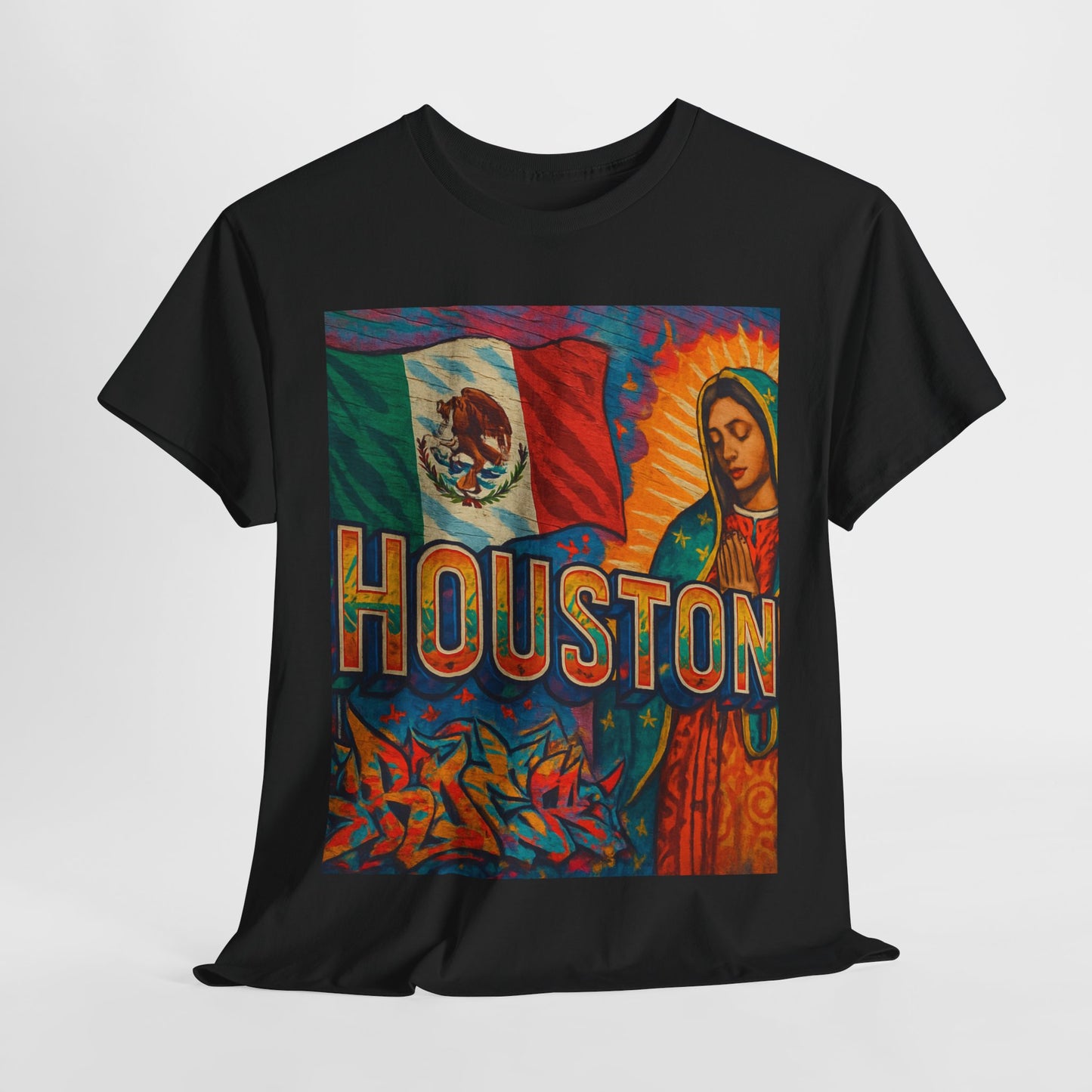 Houston Graphic Tee, Unisex Heavy Cotton Tee, Texas Pride Shirt, Mexican Culture Tee, Casual Summer Top, Fun Gift for Friends