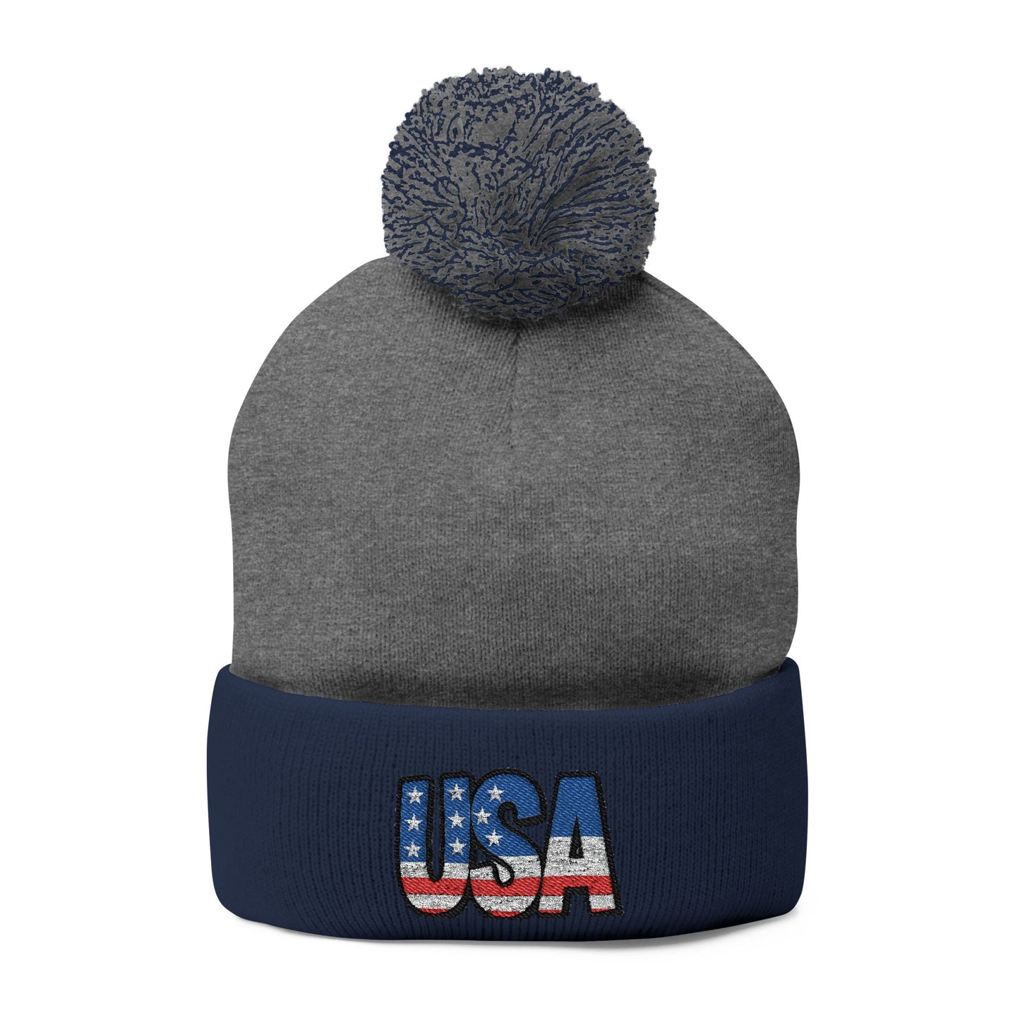 USA Embroidered Pom-Pom Knit Cap