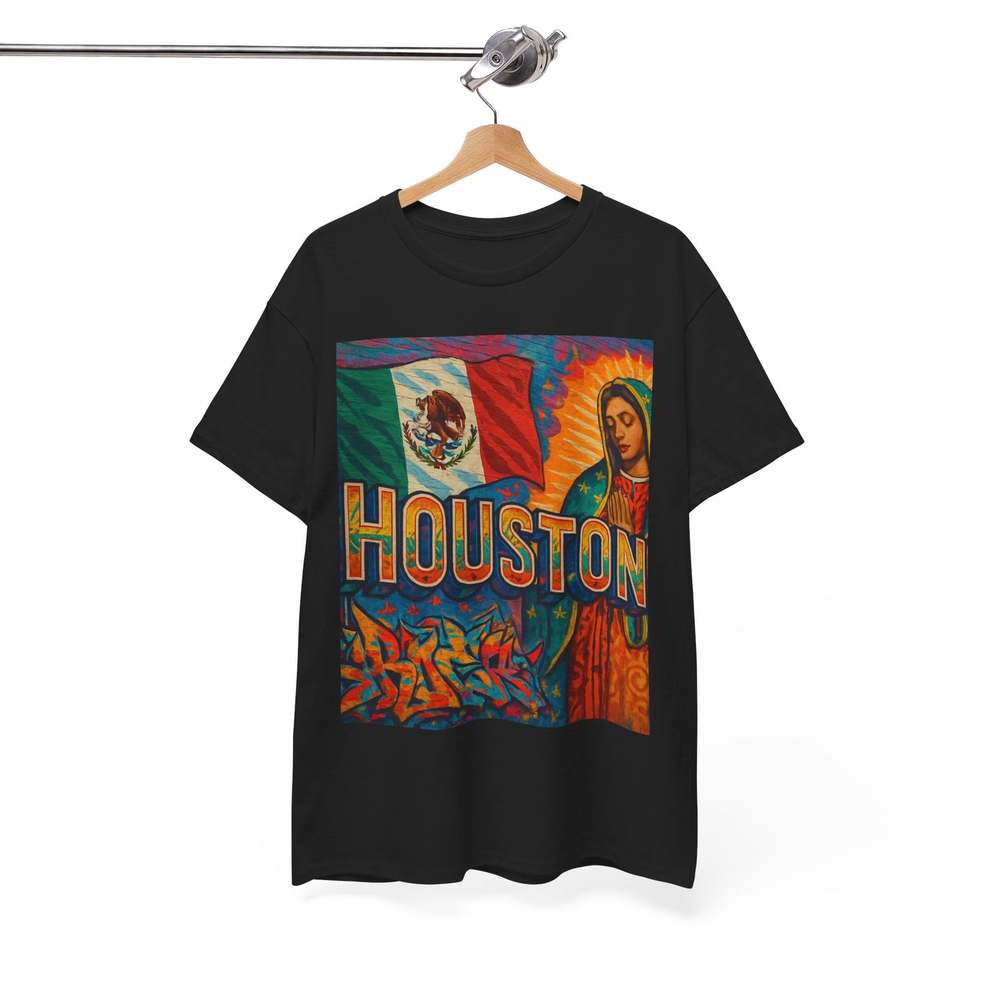 Houston Graphic Tee, Unisex Heavy Cotton Tee, Texas Pride Shirt, Mexican Culture Tee, Casual Summer Top, Fun Gift for Friends