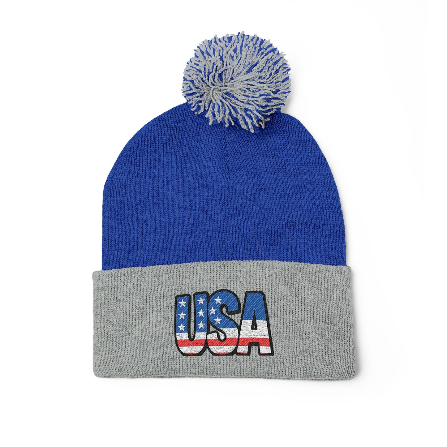 USA Embroidered Pom-Pom Knit Cap