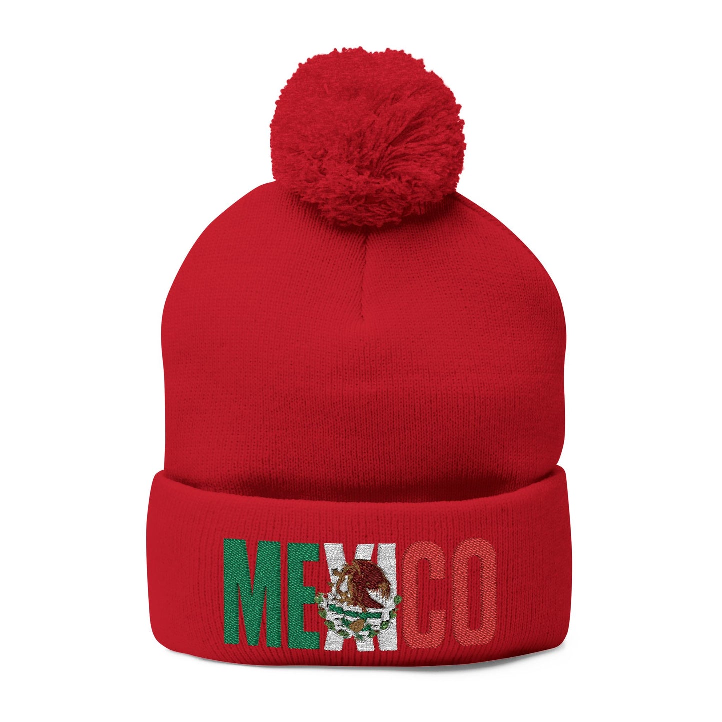 Mexico Embroidered Pom-Pom Beanie - Cozy Winter Knit Cap