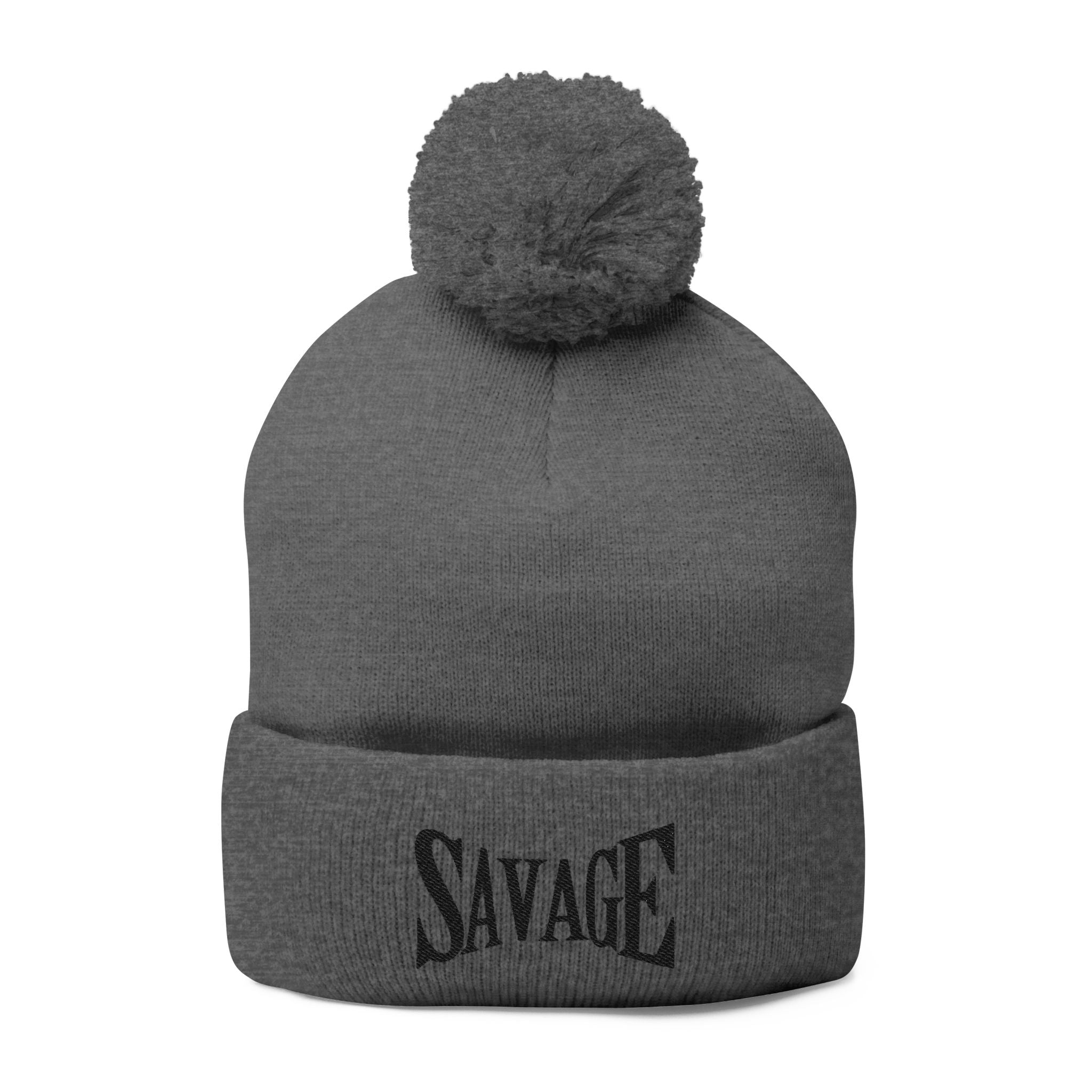 Savage Embroidered Pom-Pom Knit Cap