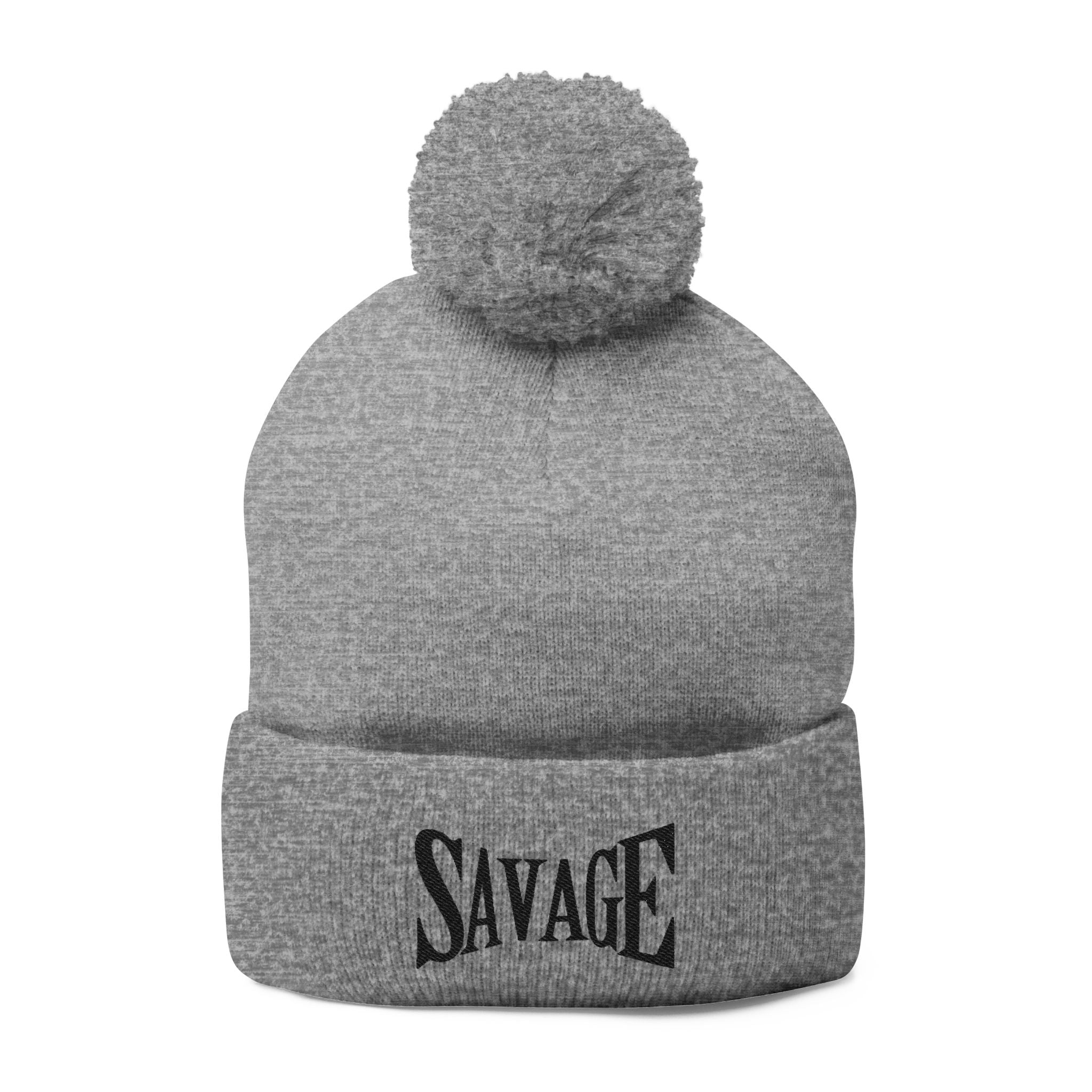 Savage Embroidered Pom-Pom Knit Cap