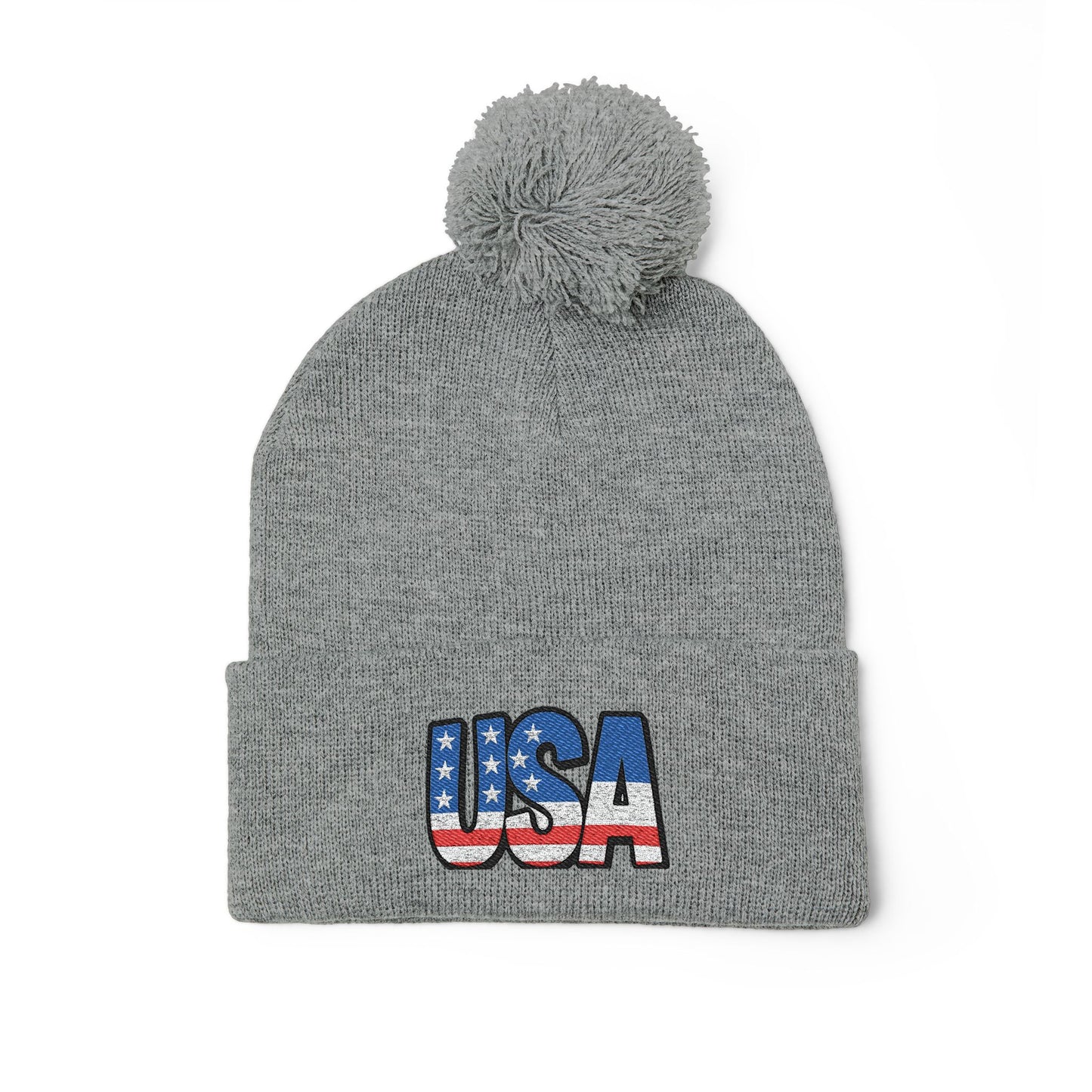 USA Embroidered Pom-Pom Knit Cap