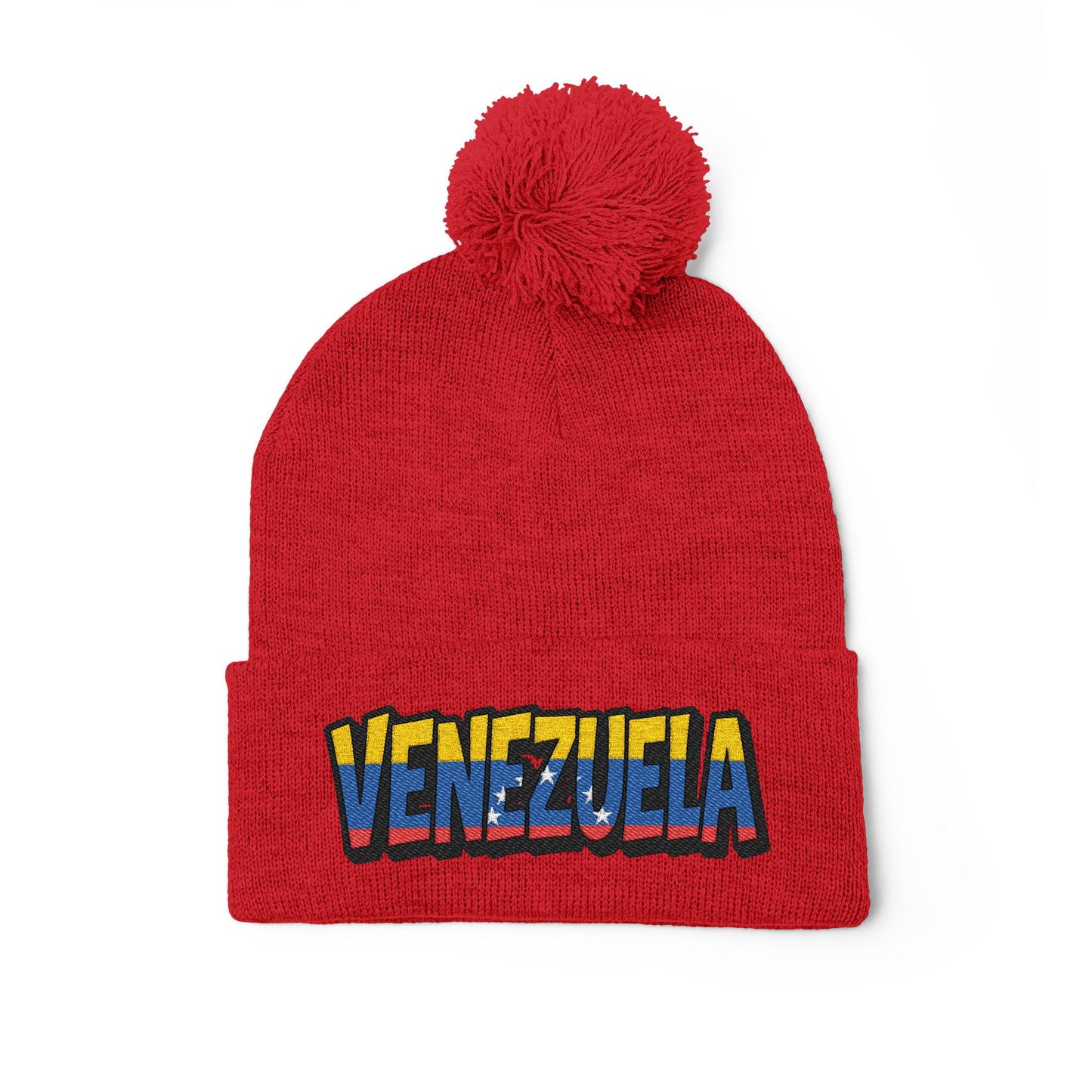 Venezuela Embroidered Pom-Pom Knit Cap