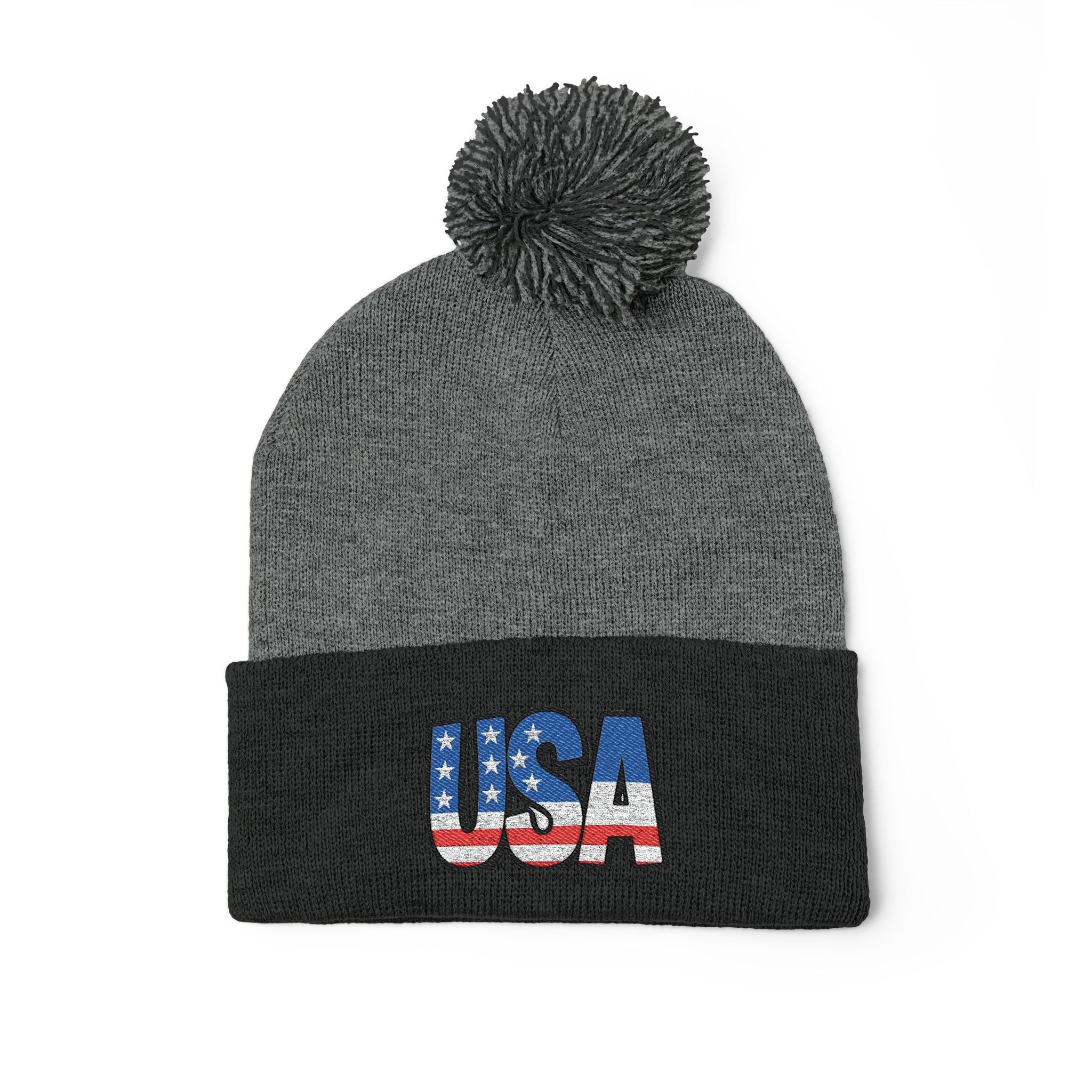 USA Embroidered Pom-Pom Knit Cap