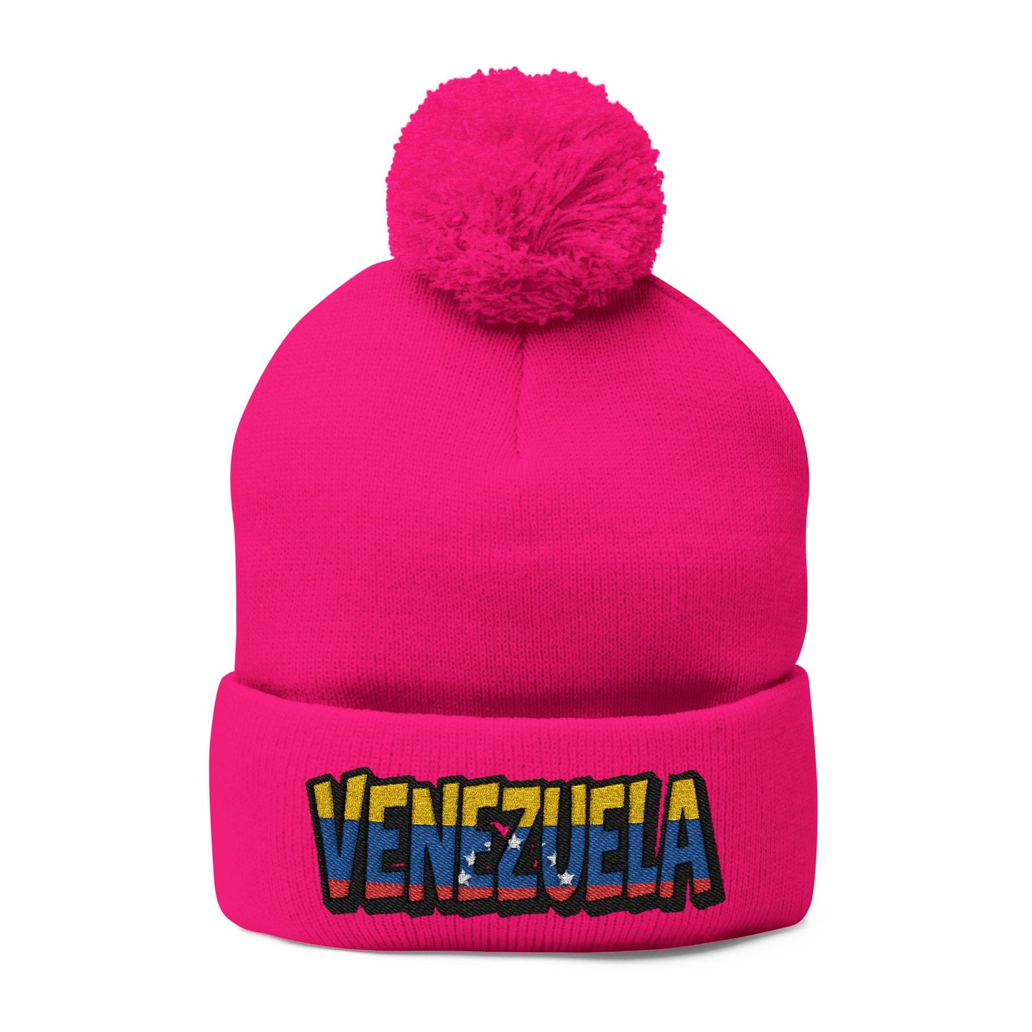 Venezuela Embroidered Pom-Pom Knit Cap