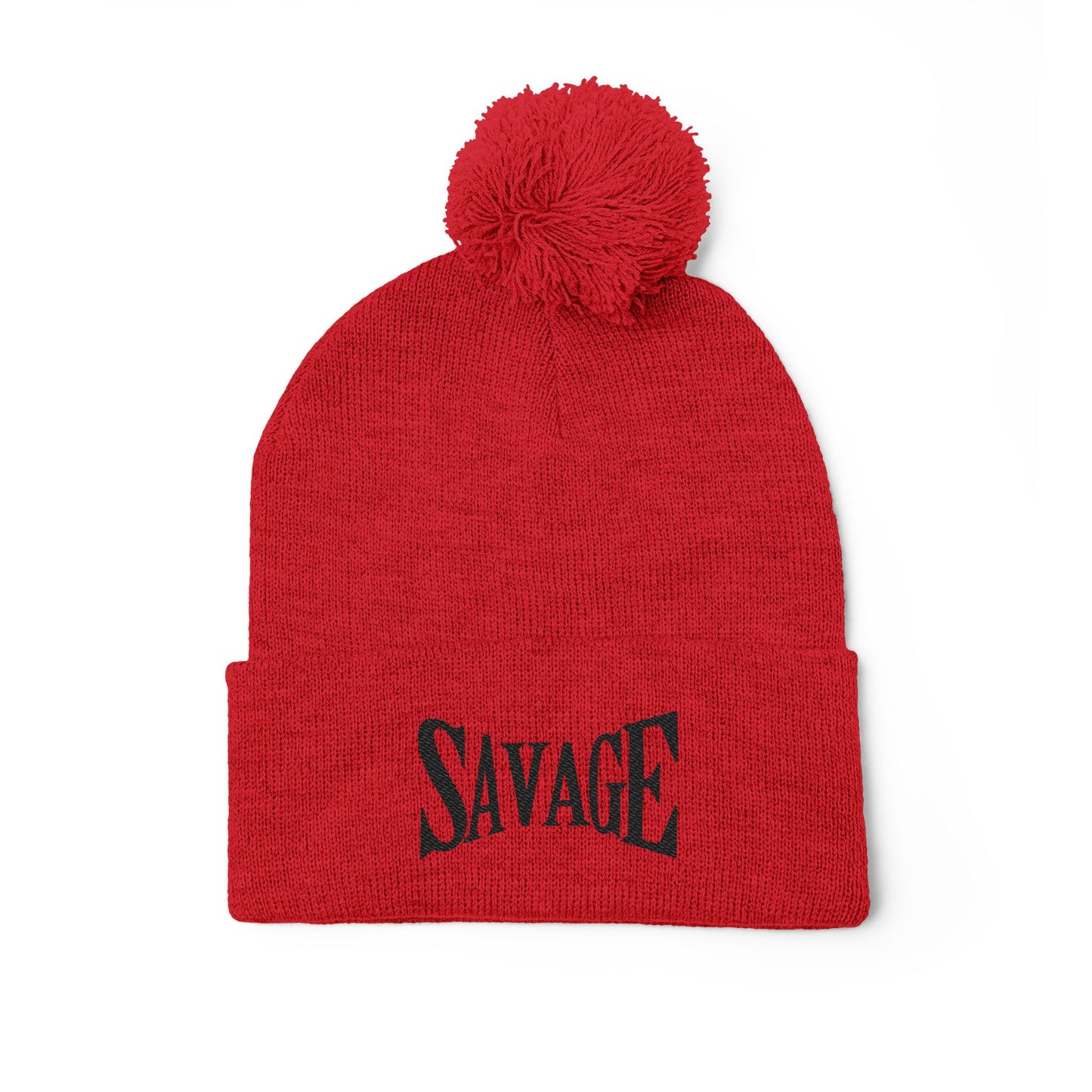 Savage Embroidered Pom-Pom Knit Cap