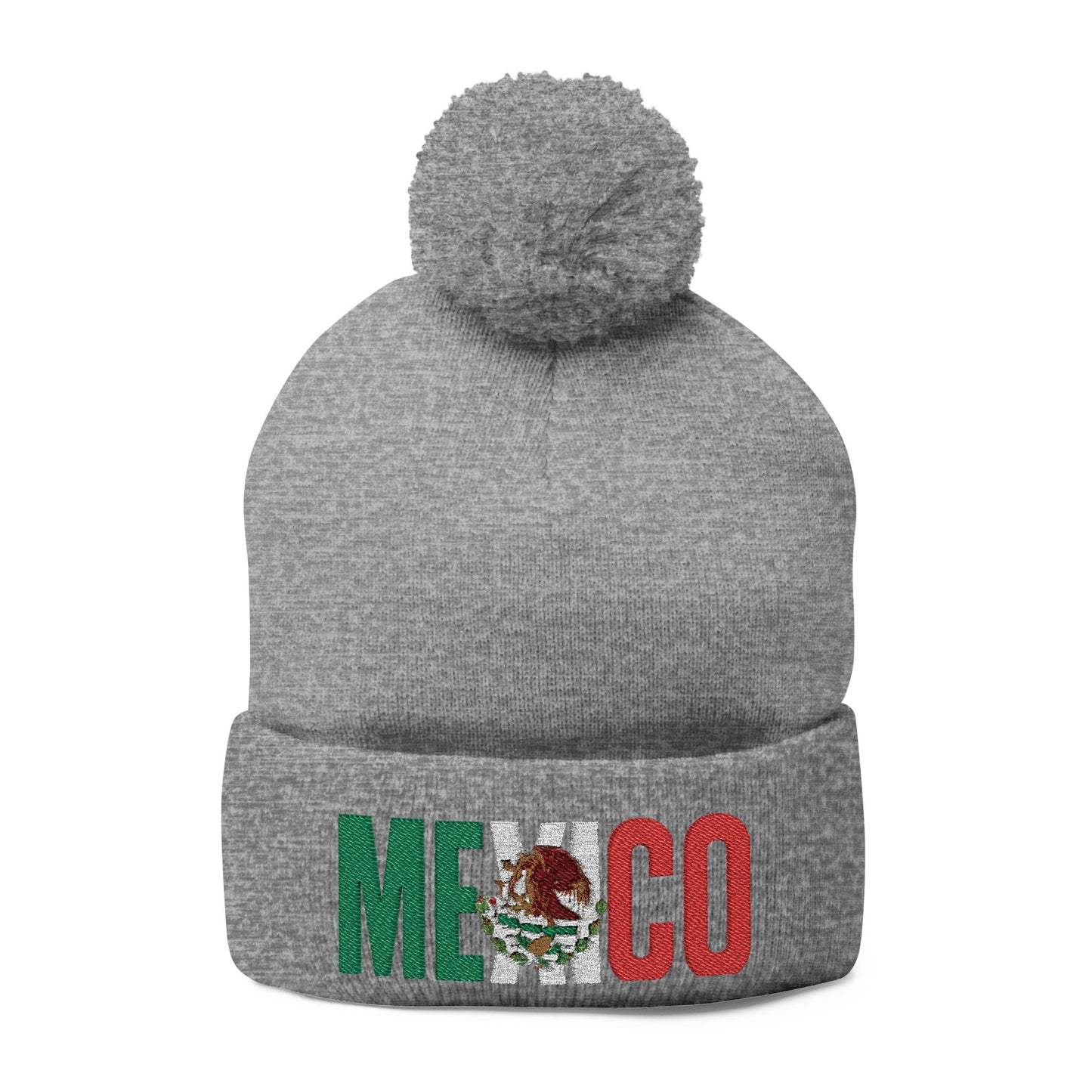 Mexico Embroidered Pom-Pom Beanie - Cozy Winter Knit Cap