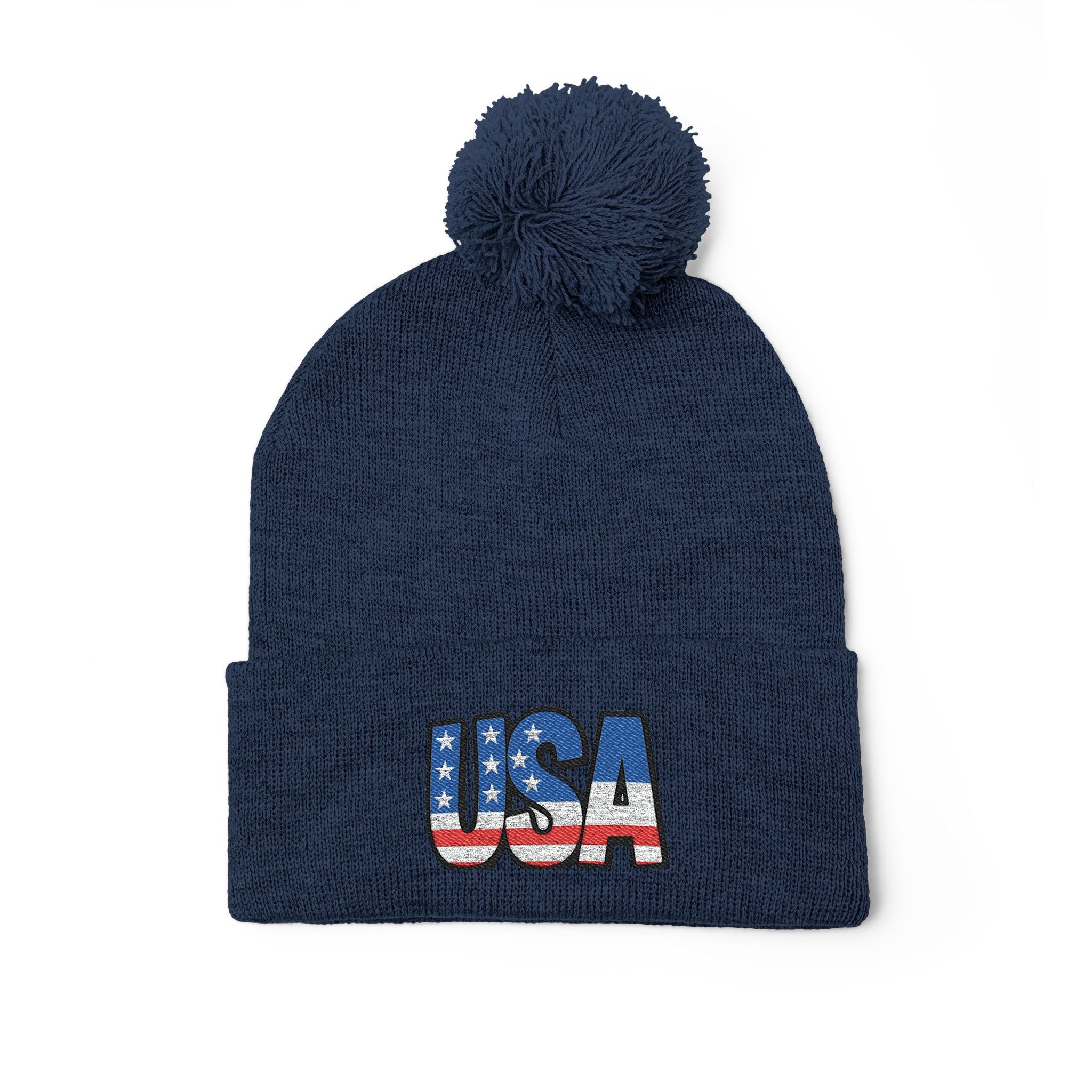 USA Embroidered Pom-Pom Knit Cap