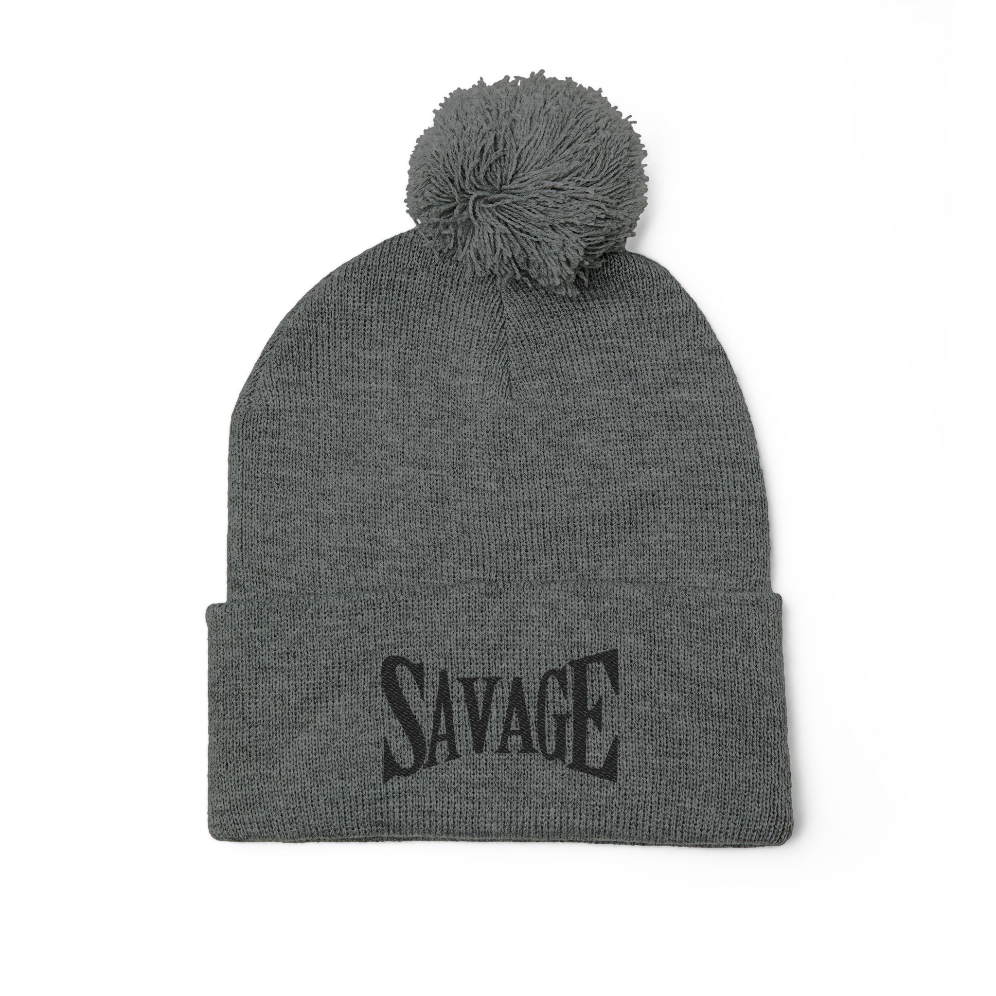 Savage Embroidered Pom-Pom Knit Cap
