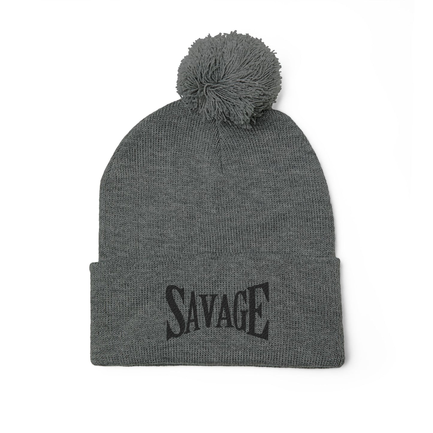 Savage Embroidered Pom-Pom Knit Cap