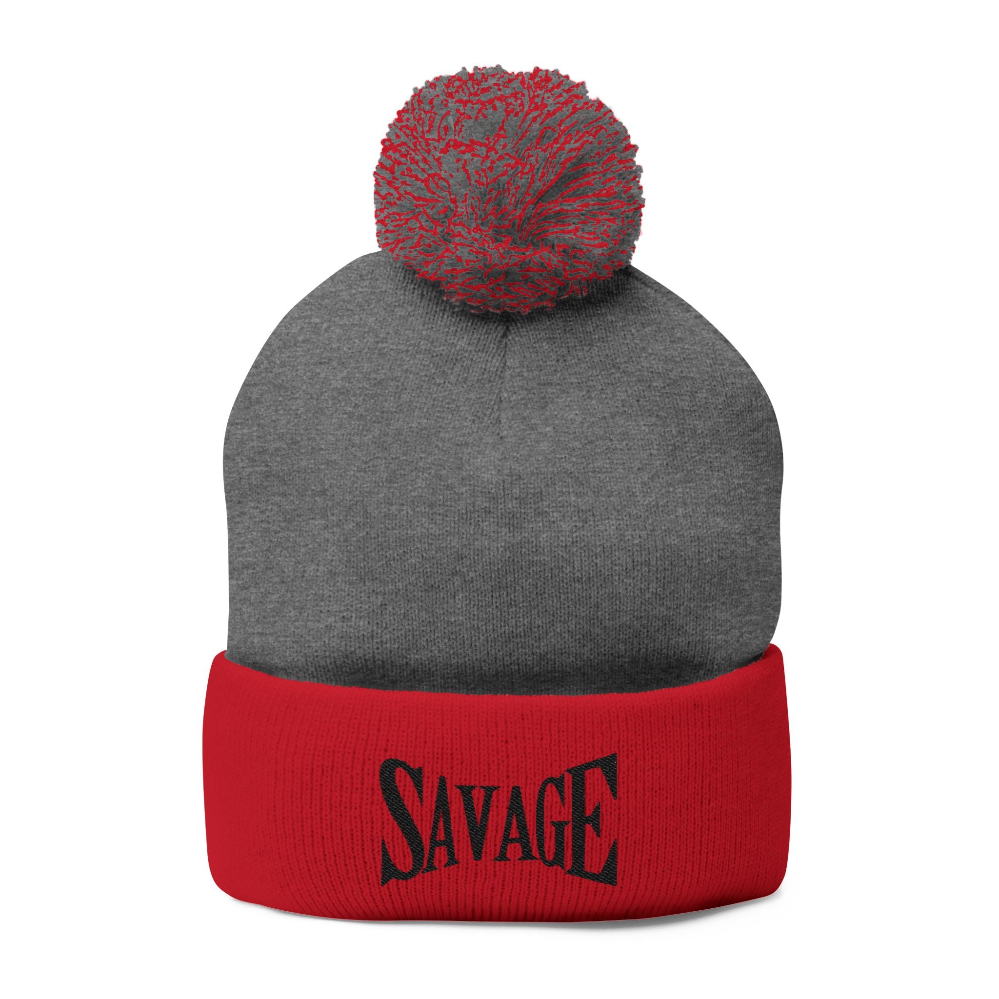 Savage Embroidered Pom-Pom Knit Cap