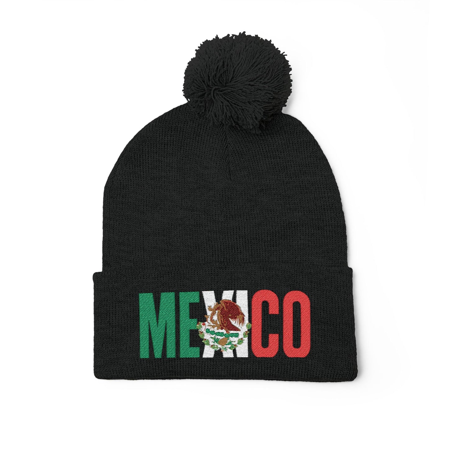 Mexico Embroidered Pom-Pom Beanie - Cozy Winter Knit Cap