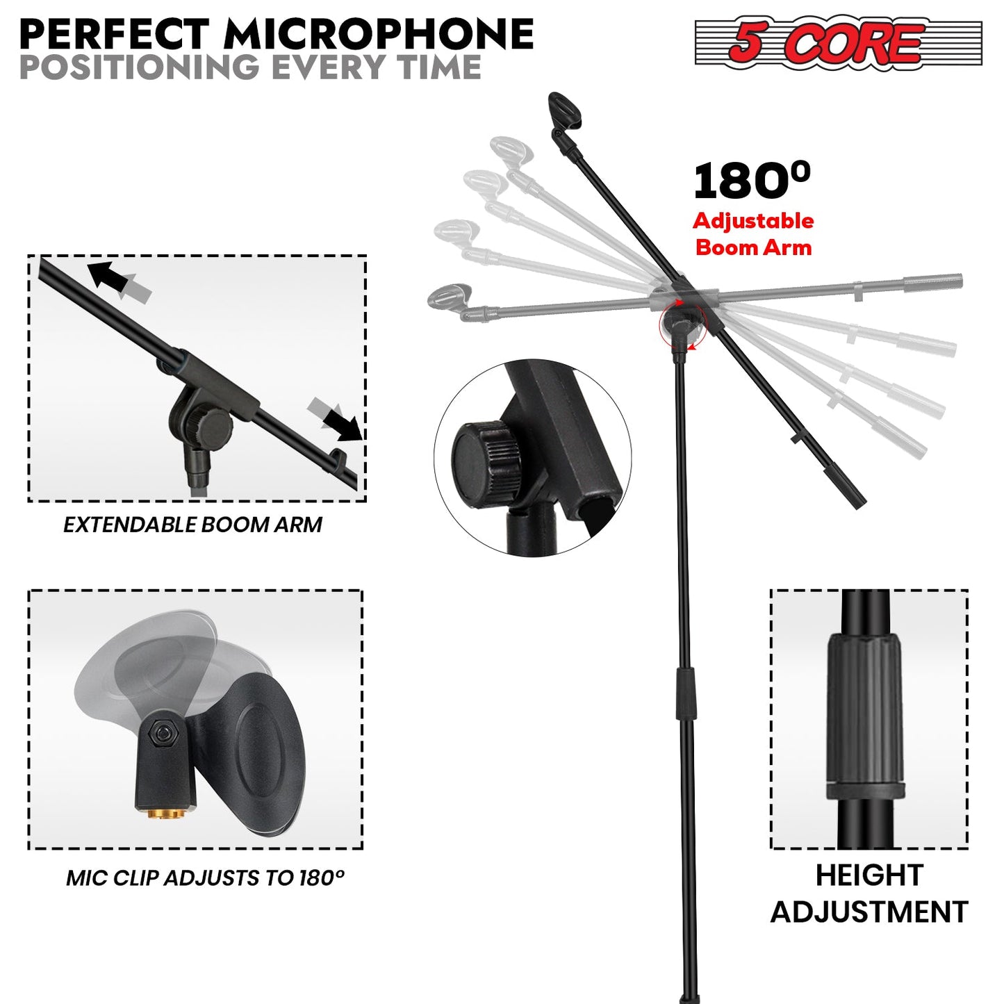 5Core Tripod Mic Stand 2Pcs Adjustable Holder Floor Microphone Boom