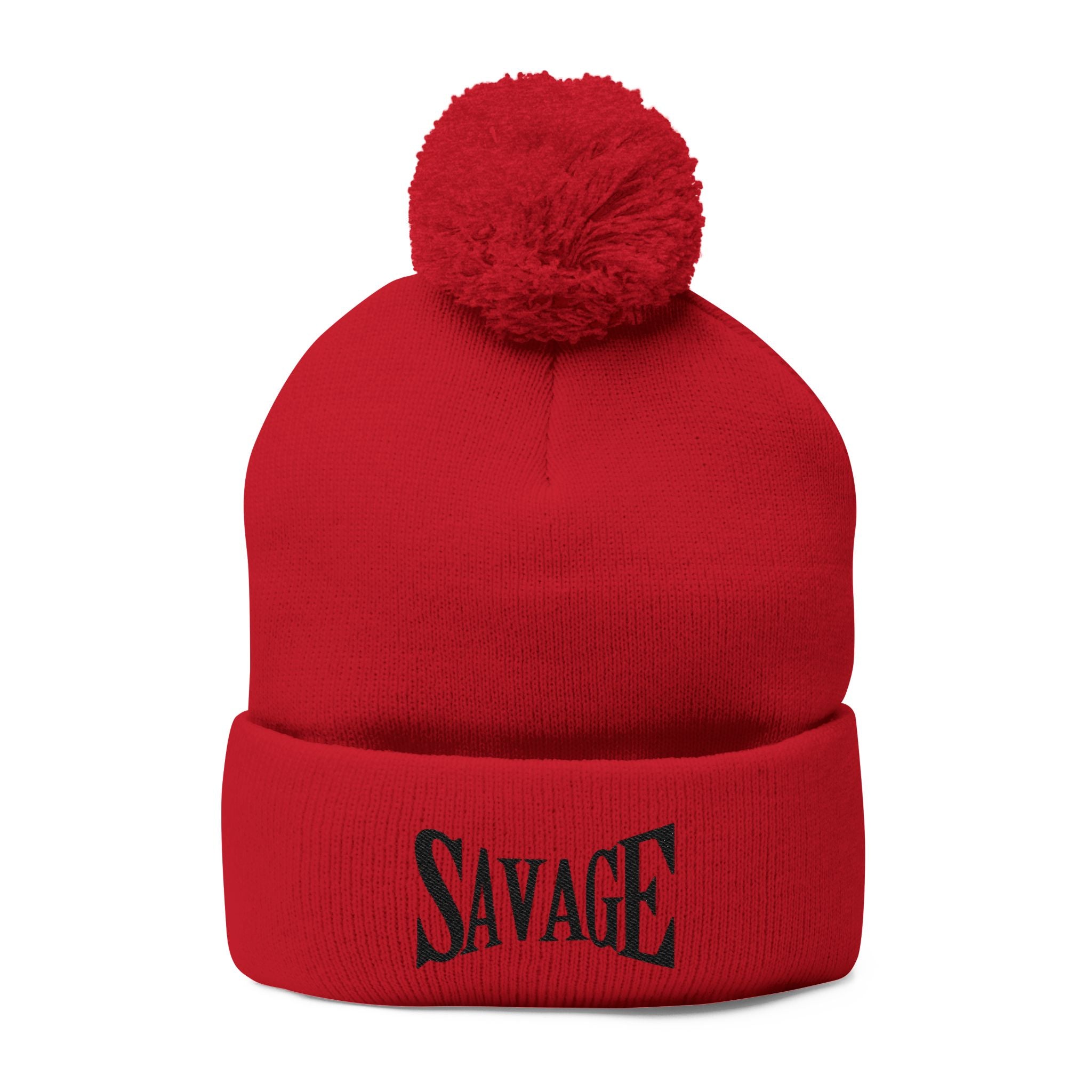 Savage Embroidered Pom-Pom Knit Cap