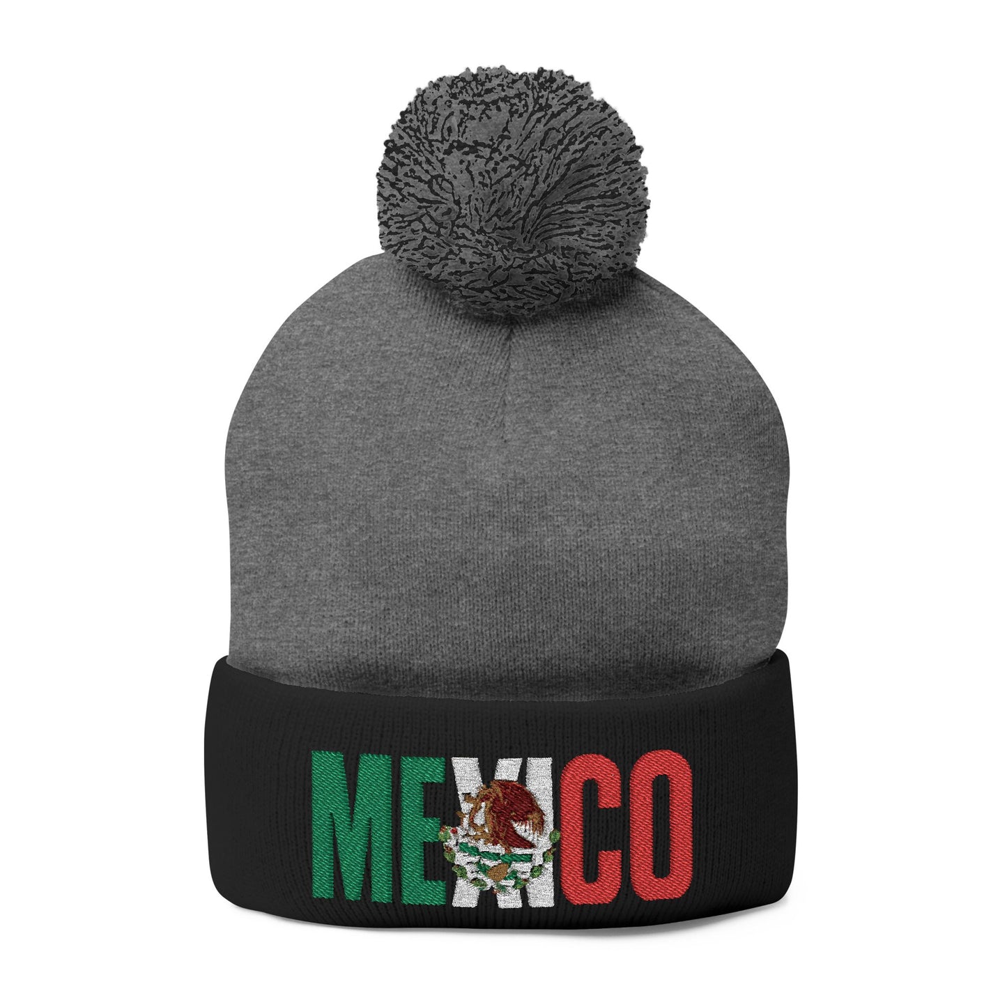 Mexico Embroidered Pom-Pom Beanie - Cozy Winter Knit Cap