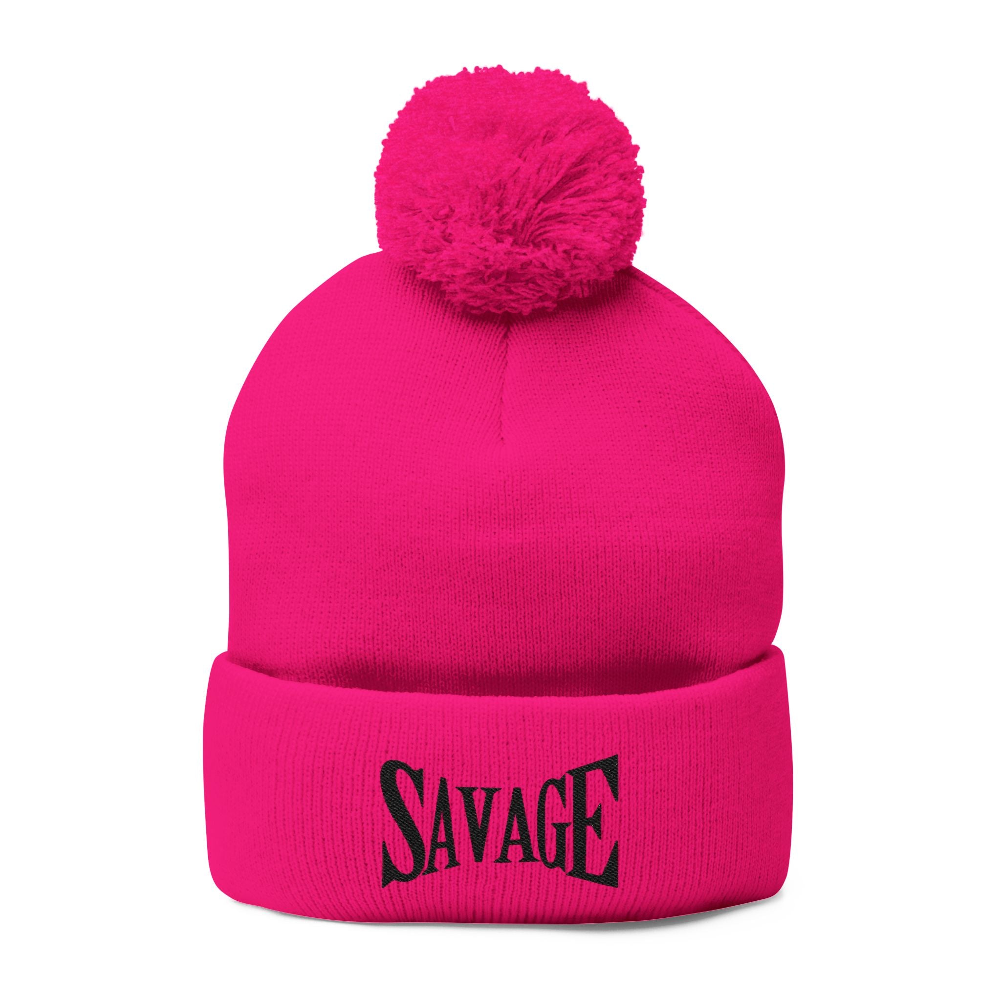 Savage Embroidered Pom-Pom Knit Cap