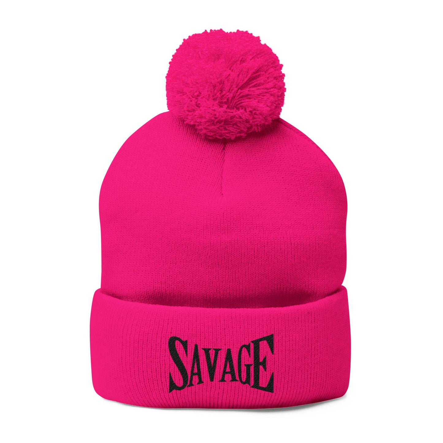 Savage Embroidered Pom-Pom Knit Cap