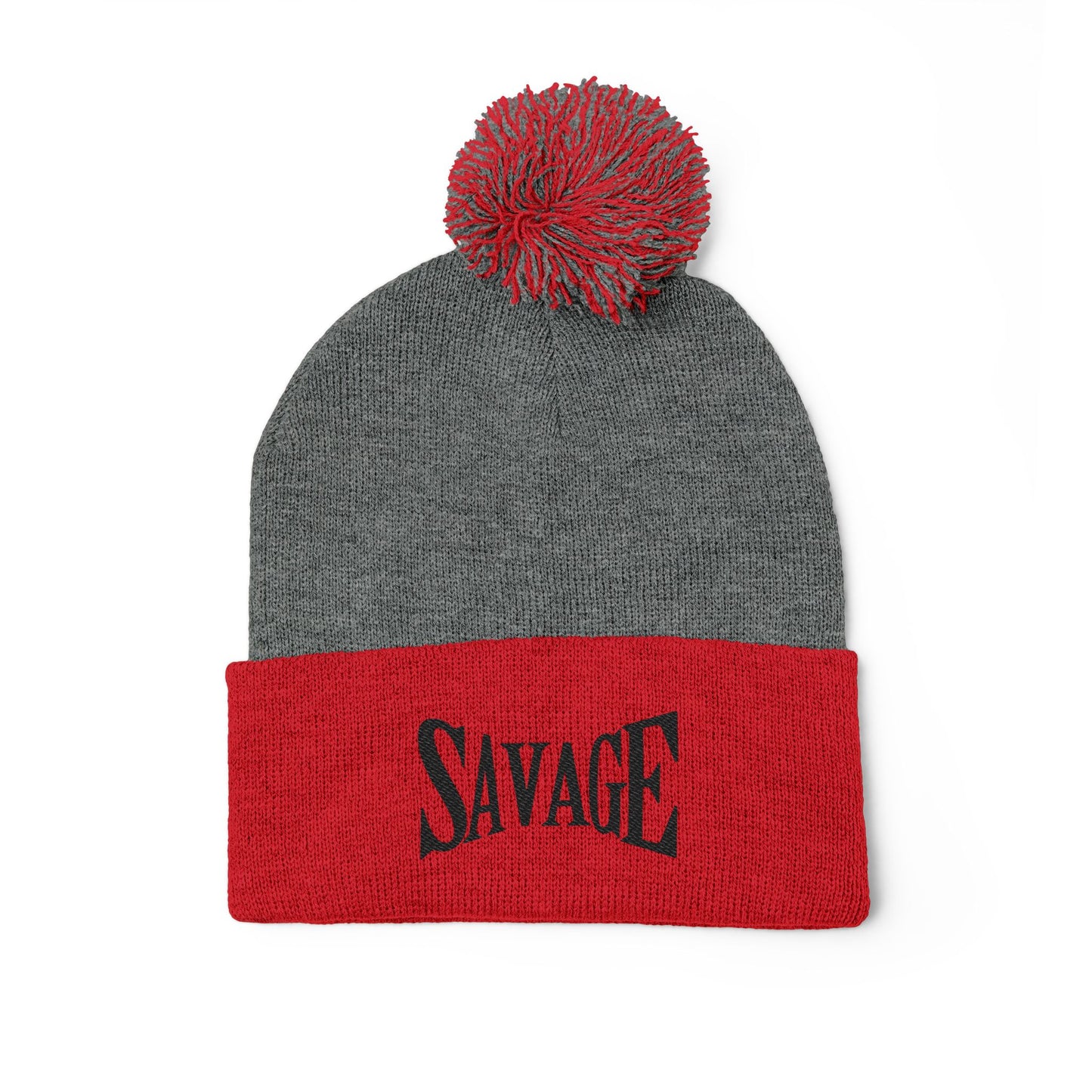 Savage Embroidered Pom-Pom Knit Cap