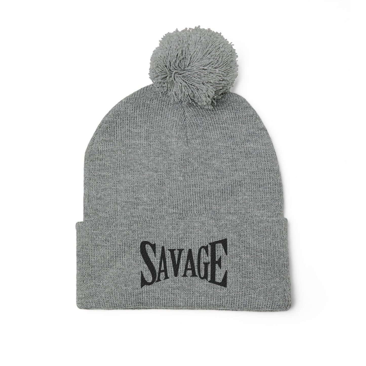 Savage Embroidered Pom-Pom Knit Cap