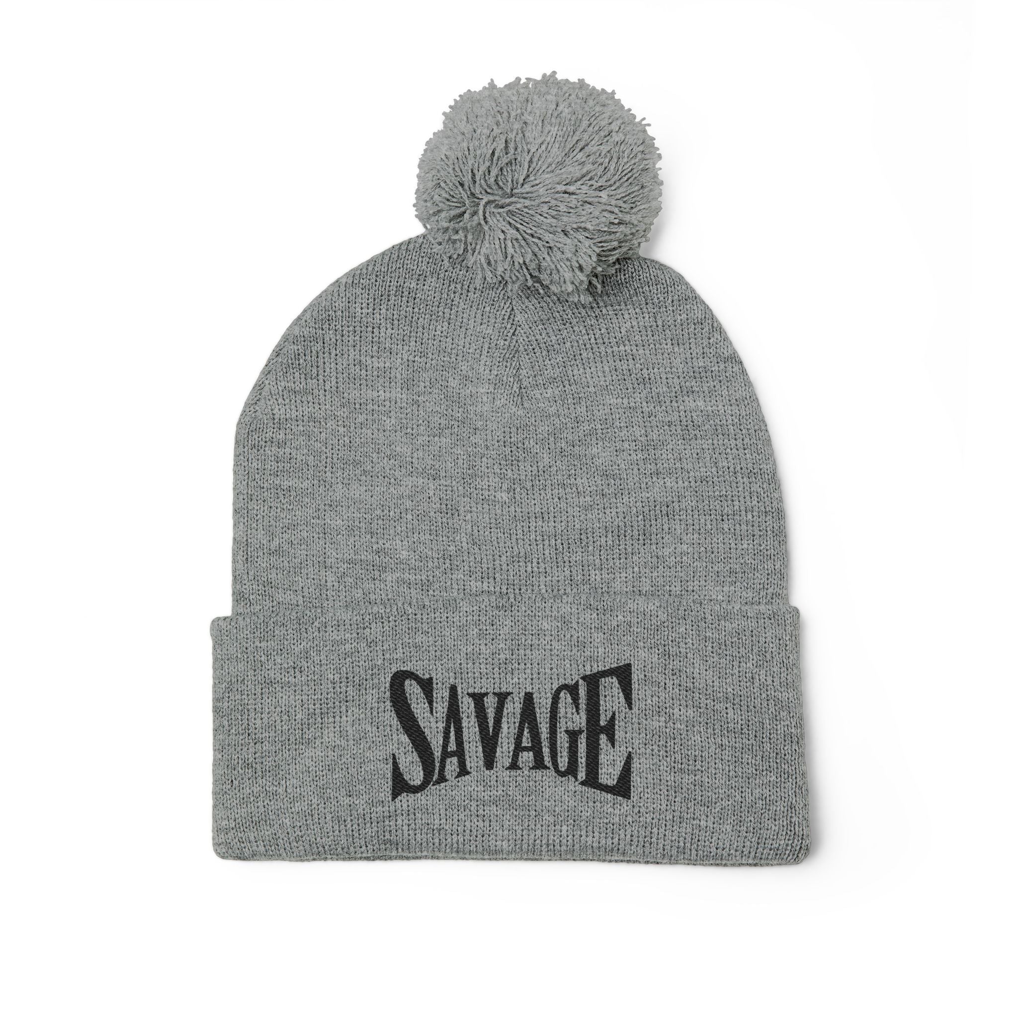 Savage Embroidered Pom-Pom Knit Cap
