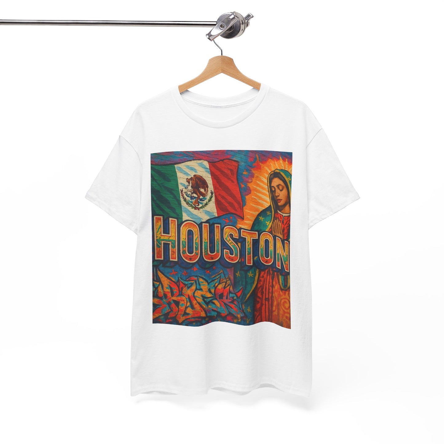 Houston Graphic Tee, Unisex Heavy Cotton Tee, Texas Pride Shirt, Mexican Culture Tee, Casual Summer Top, Fun Gift for Friends