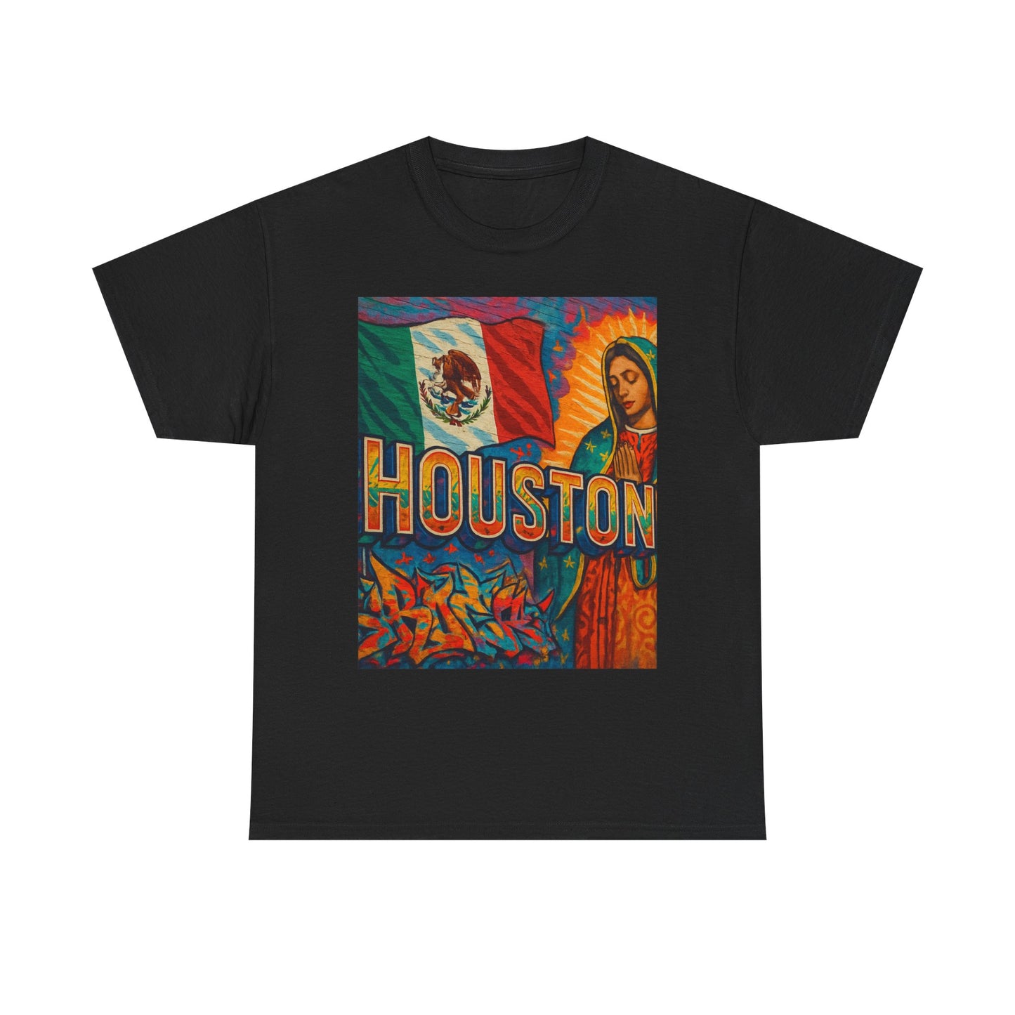 Houston Graphic Tee, Unisex Heavy Cotton Tee, Texas Pride Shirt, Mexican Culture Tee, Casual Summer Top, Fun Gift for Friends