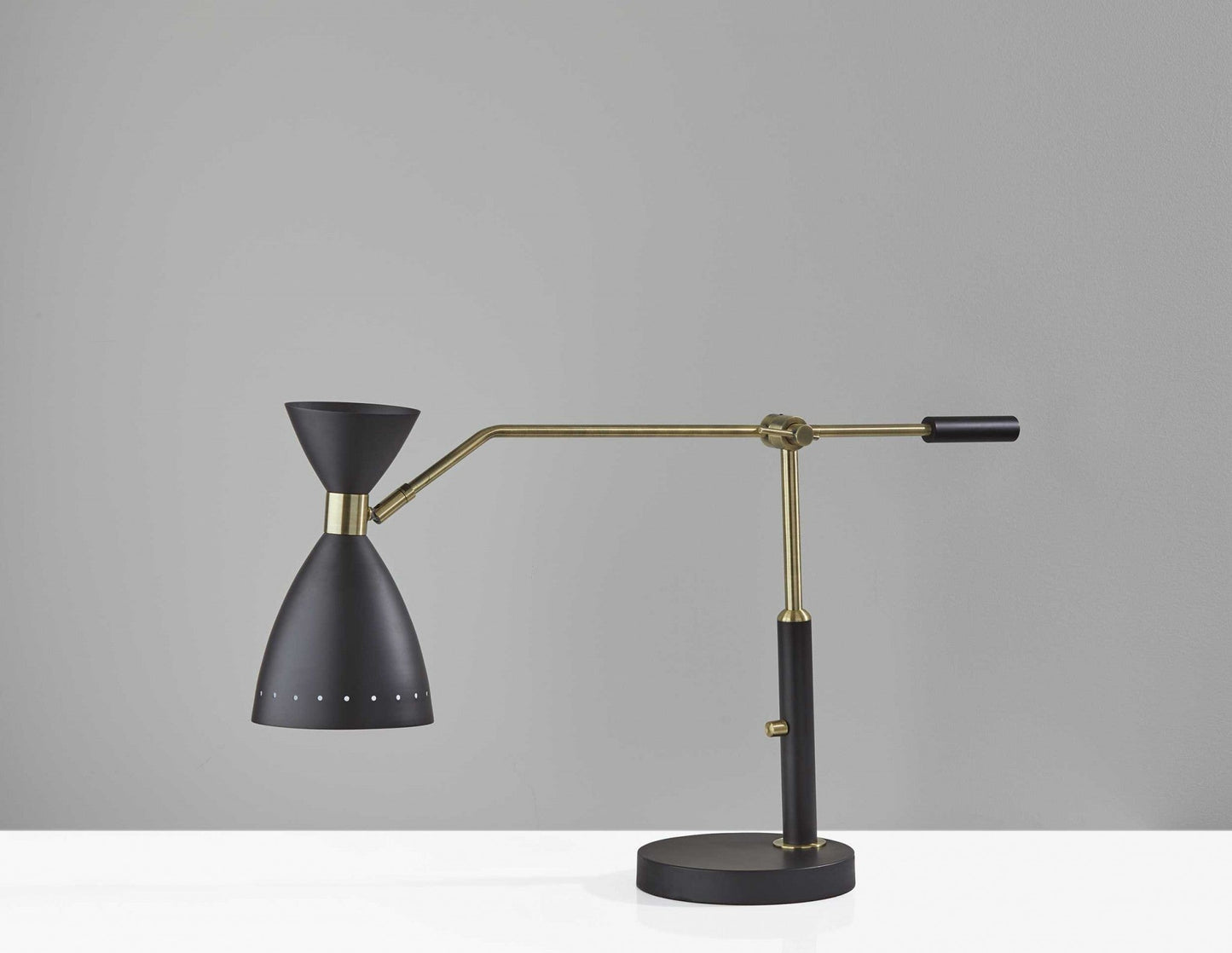 32" Black And Gold Metal Desk Lamp With Cinched Cone Shade