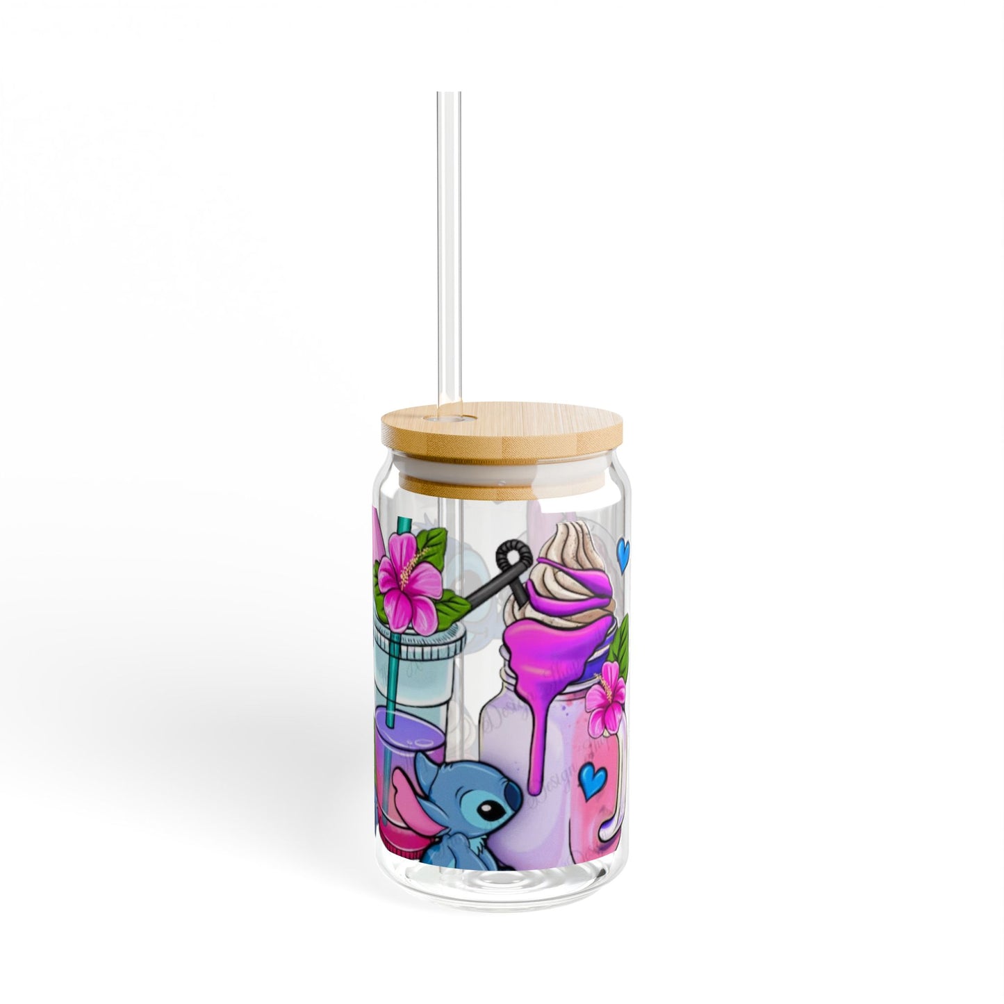 Whimsical Sipper Glass, Lilo & Stitch Floral Drinkware