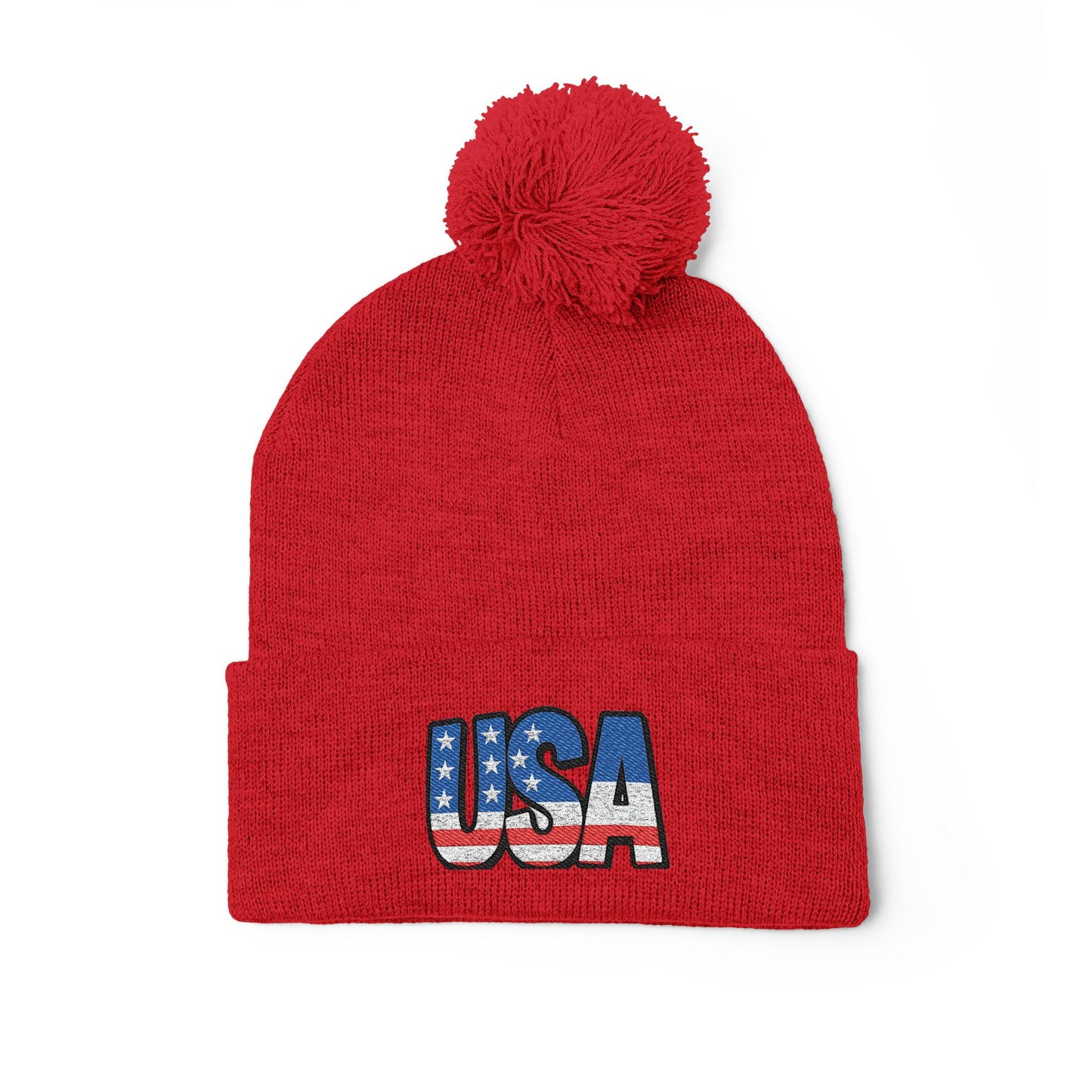 USA Embroidered Pom-Pom Knit Cap