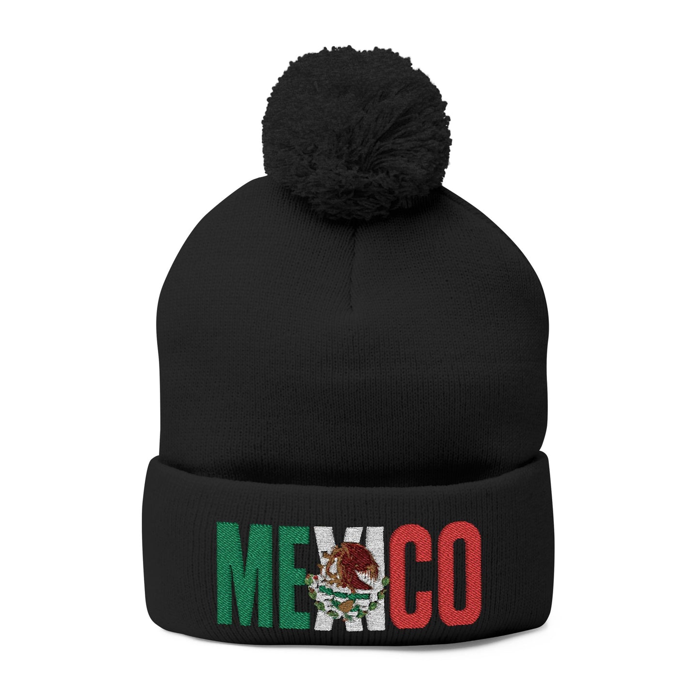 Mexico Embroidered Pom-Pom Beanie - Cozy Winter Knit Cap