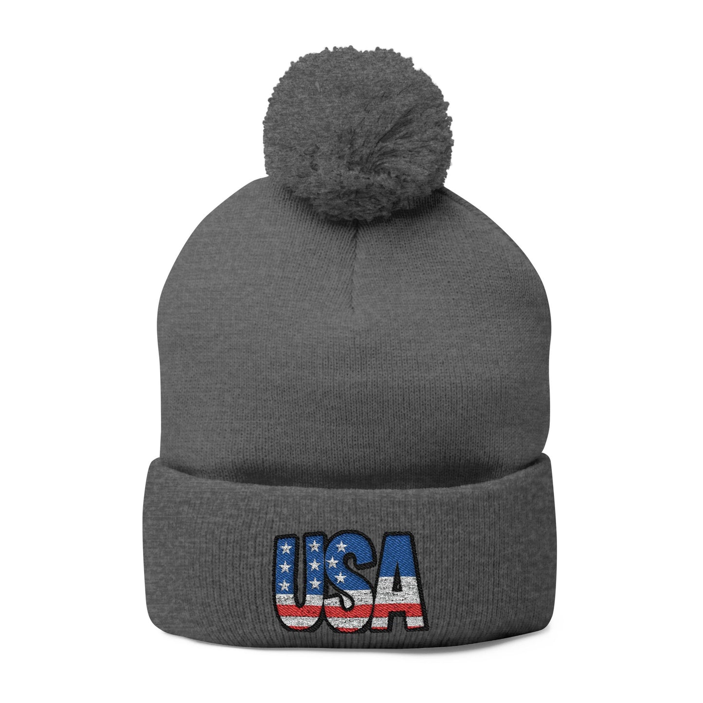 USA Embroidered Pom-Pom Knit Cap