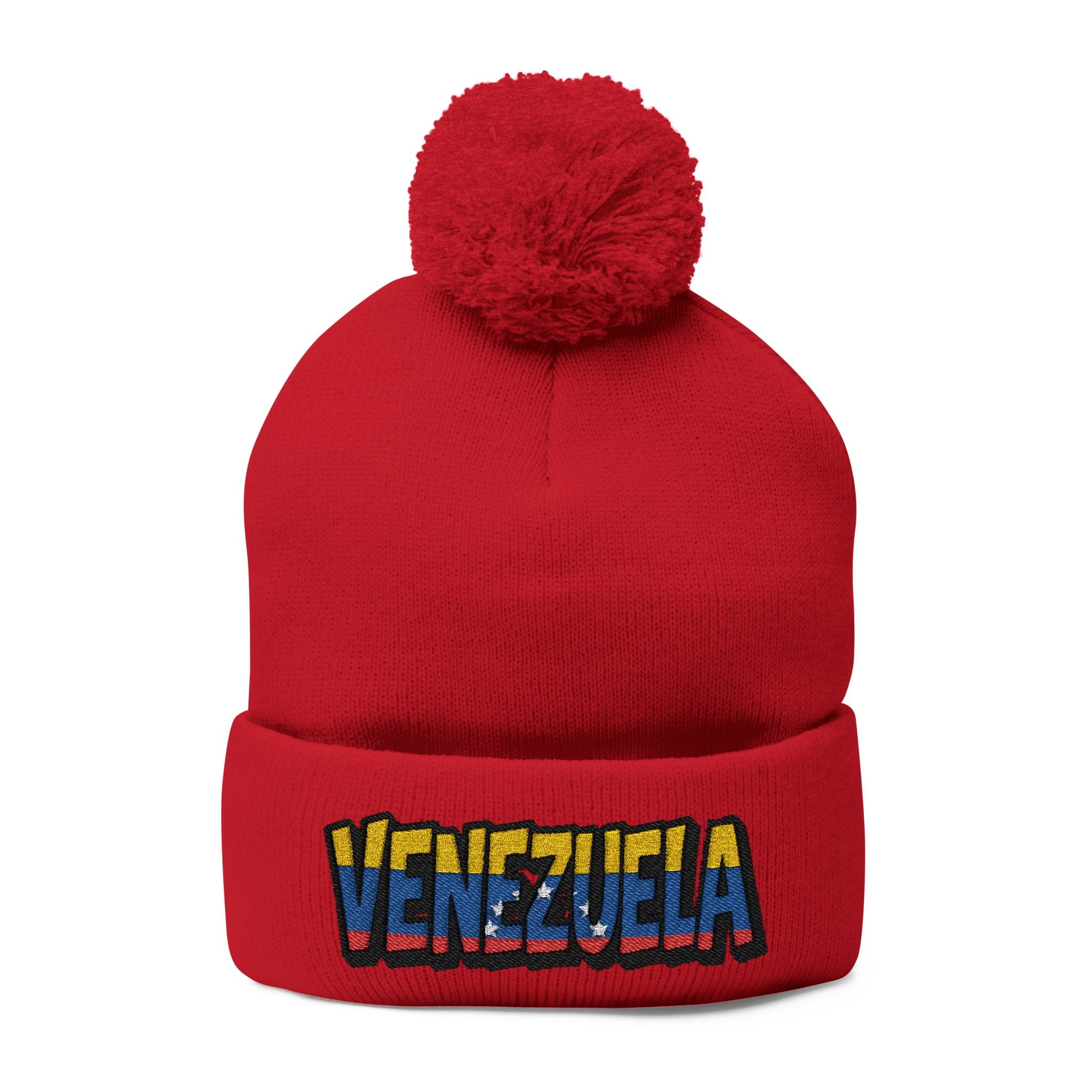Venezuela Embroidered Pom-Pom Knit Cap