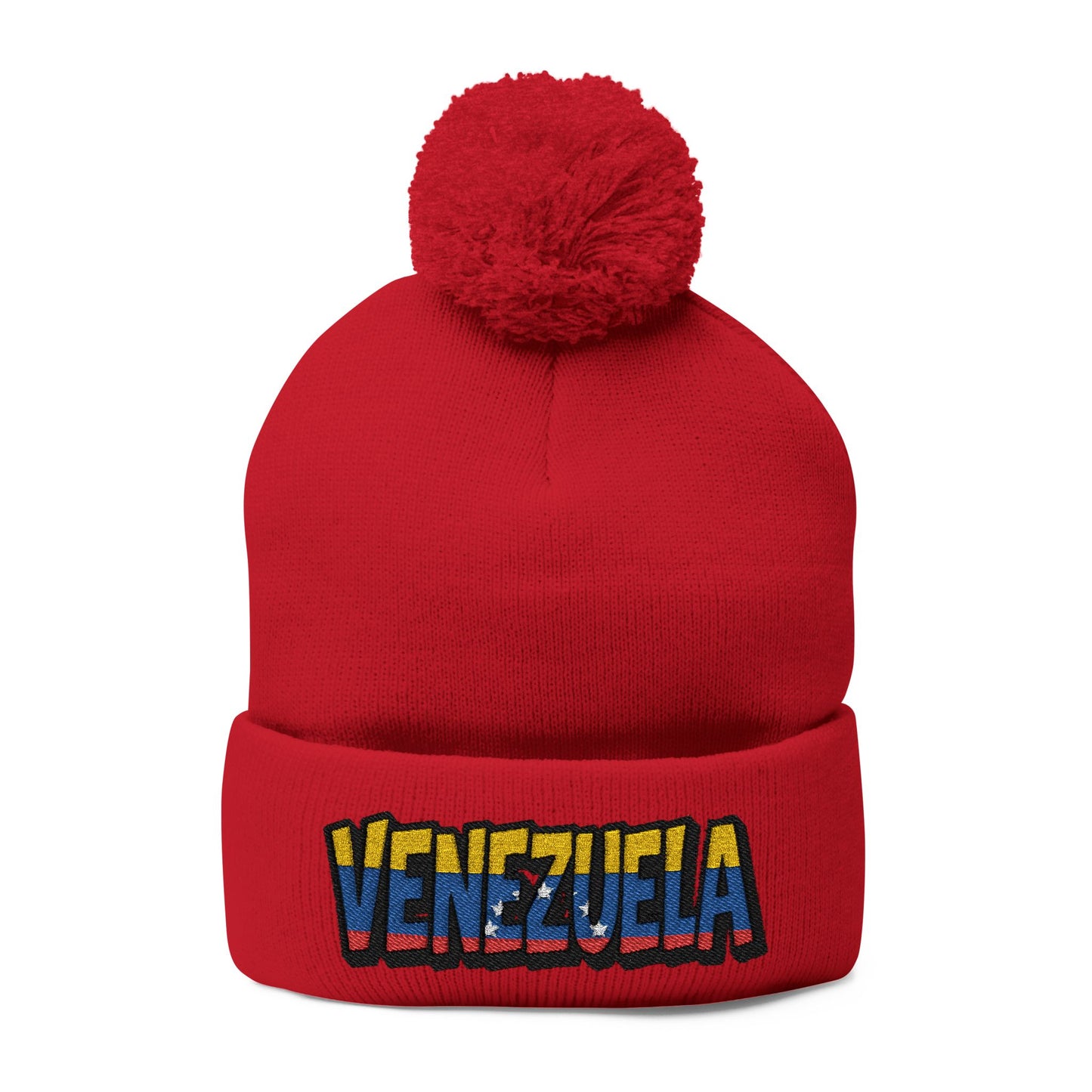 Venezuela Embroidered Pom-Pom Knit Cap