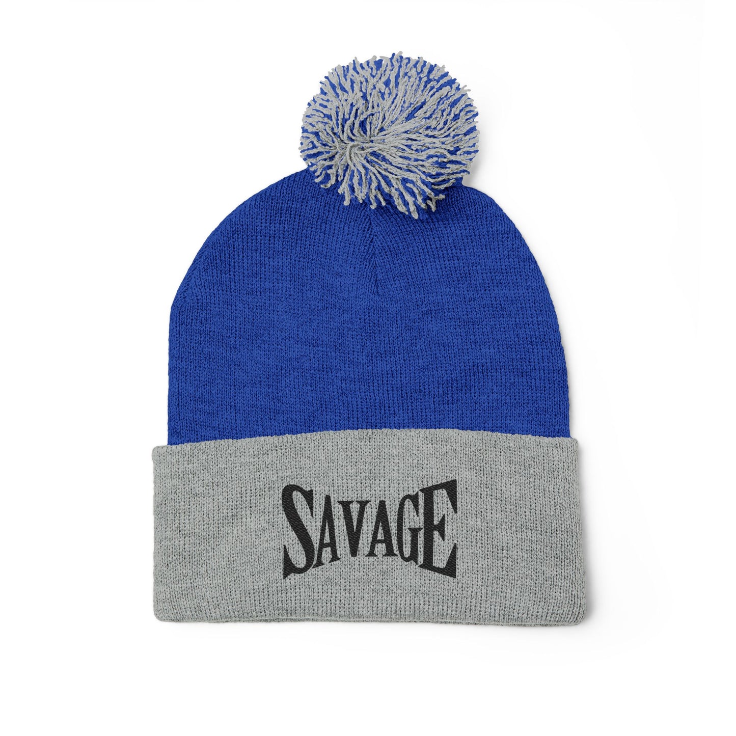 Savage Embroidered Pom-Pom Knit Cap