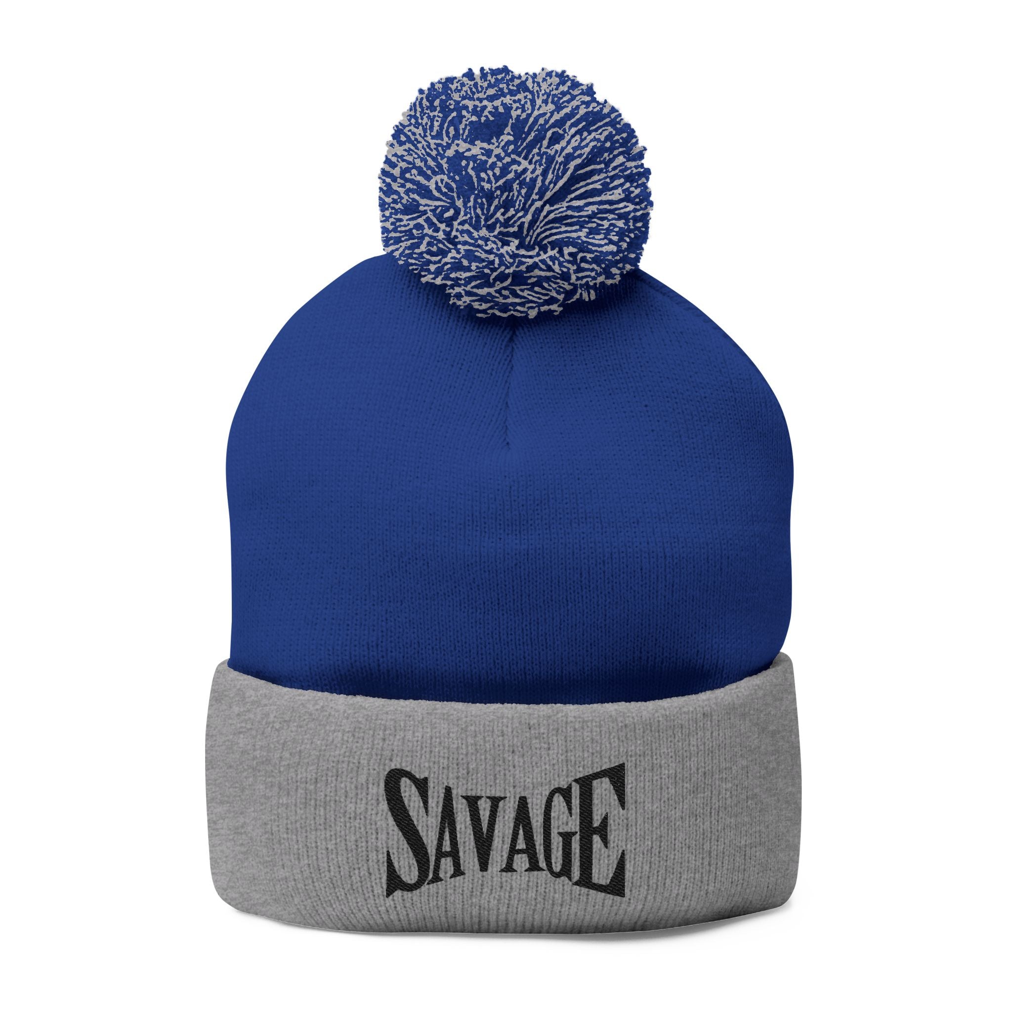 Savage Embroidered Pom-Pom Knit Cap