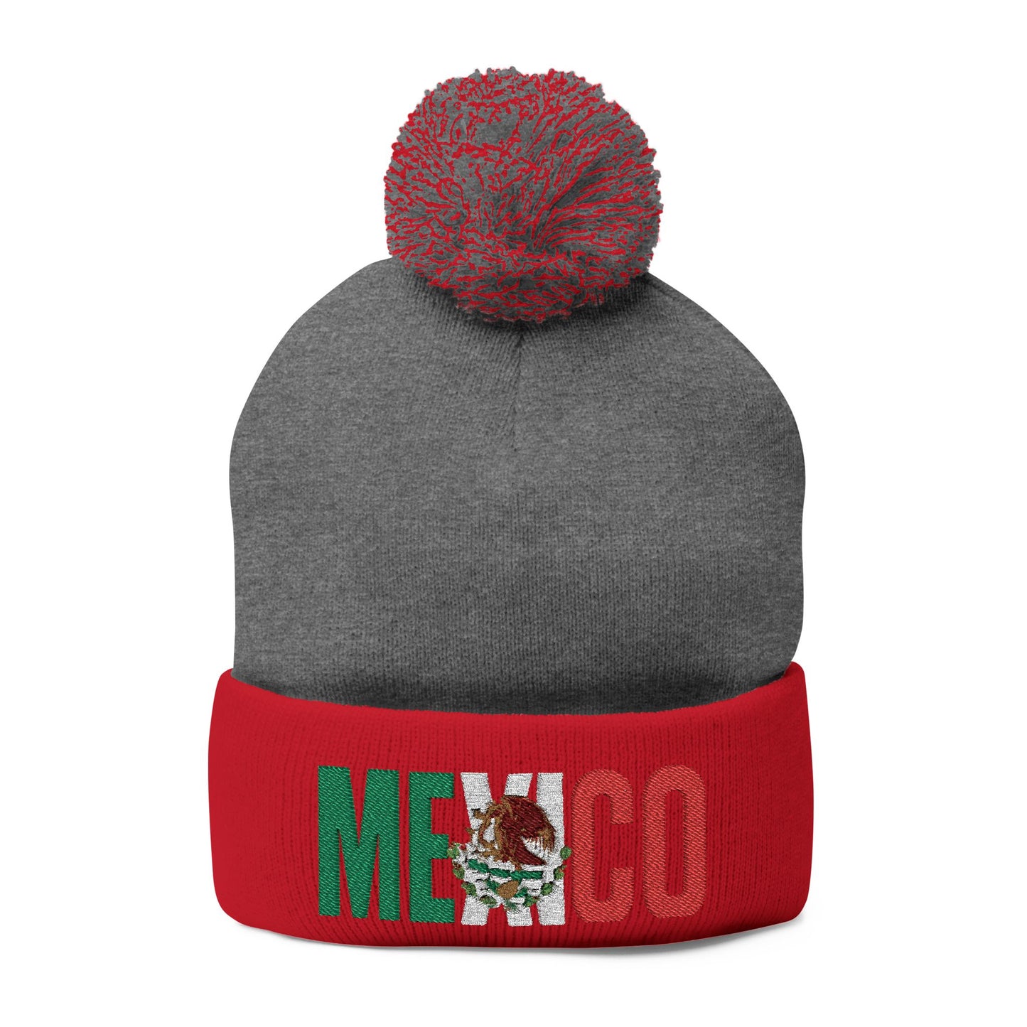 Mexico Embroidered Pom-Pom Beanie - Cozy Winter Knit Cap