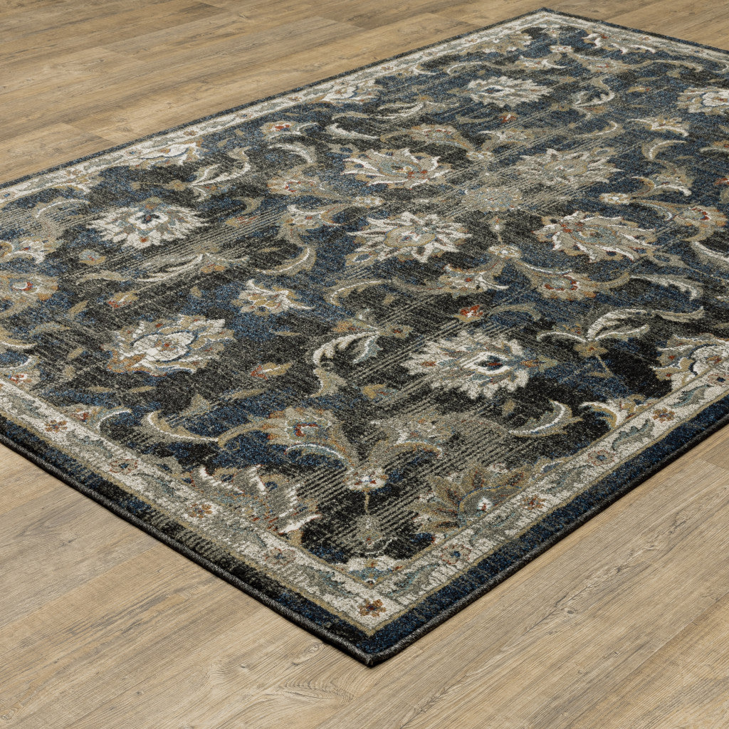 10' X 13' Charcoal And Blue Oriental Distressed Area Rug