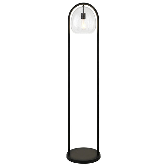 65" Black Column Floor Lamp With Clear Seeded Glass Globe Shade