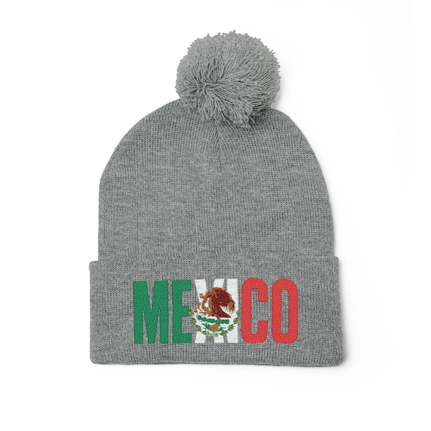 Mexico Embroidered Pom-Pom Beanie - Cozy Winter Knit Cap