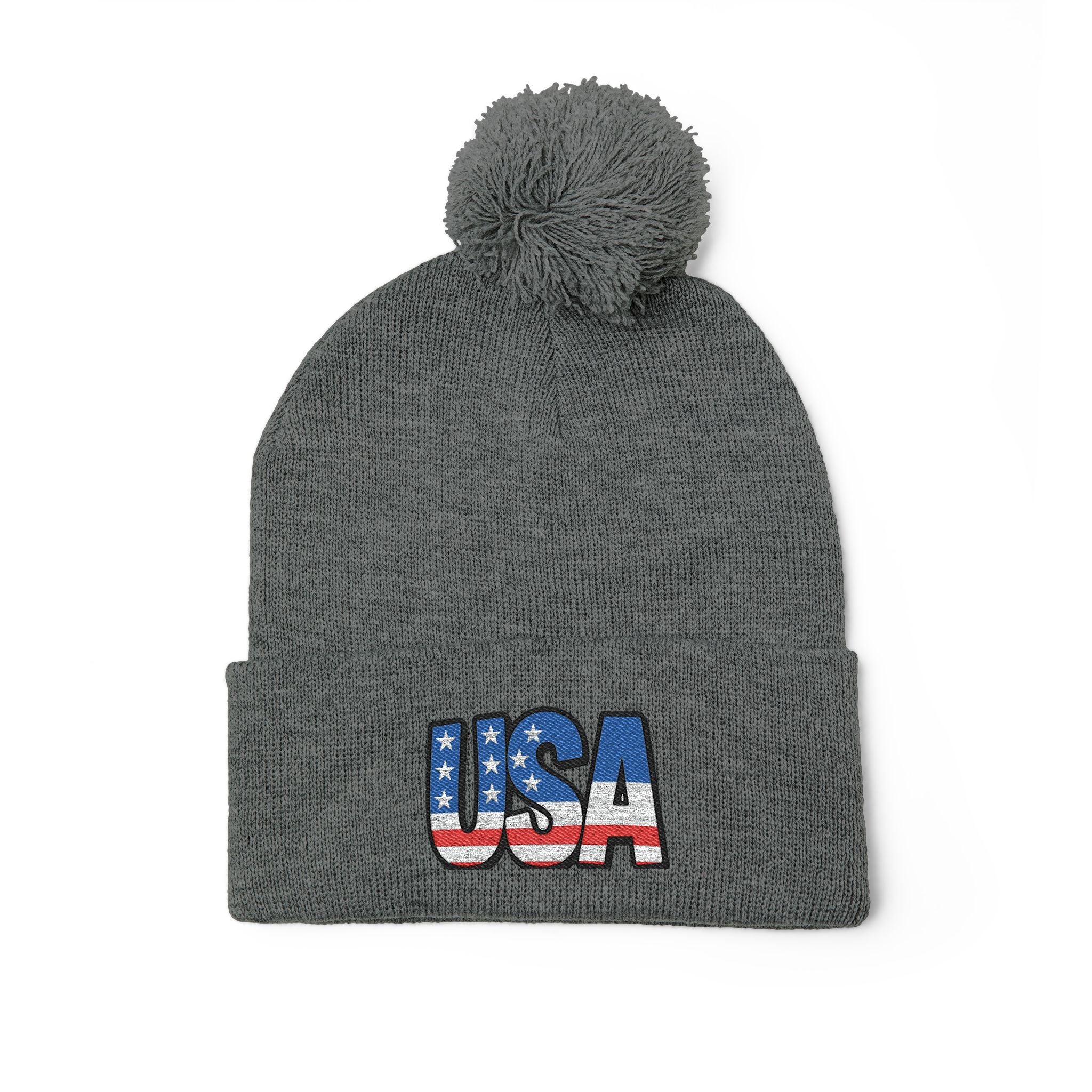 USA Embroidered Pom-Pom Knit Cap