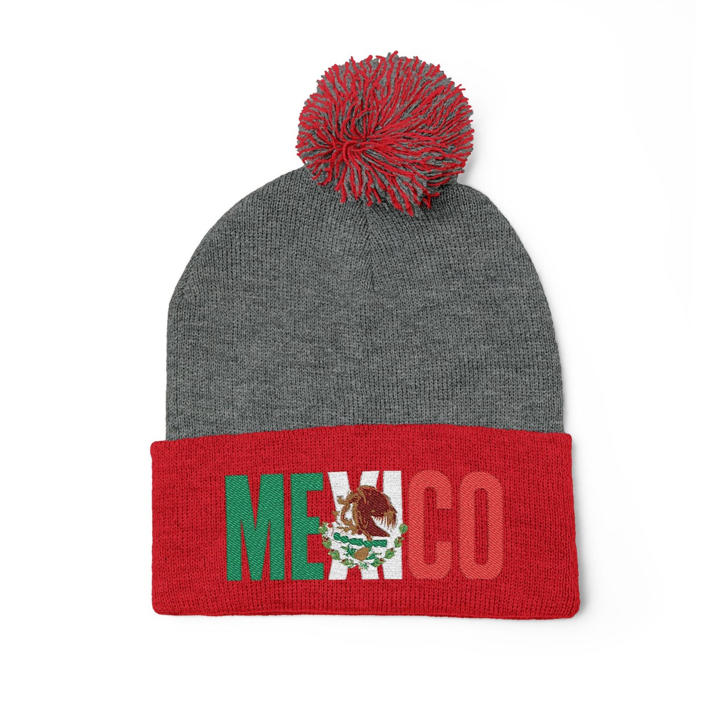 Mexico Embroidered Pom-Pom Beanie - Cozy Winter Knit Cap