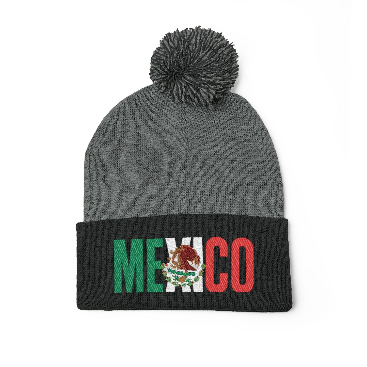 Mexico Embroidered Pom-Pom Beanie - Cozy Winter Knit Cap