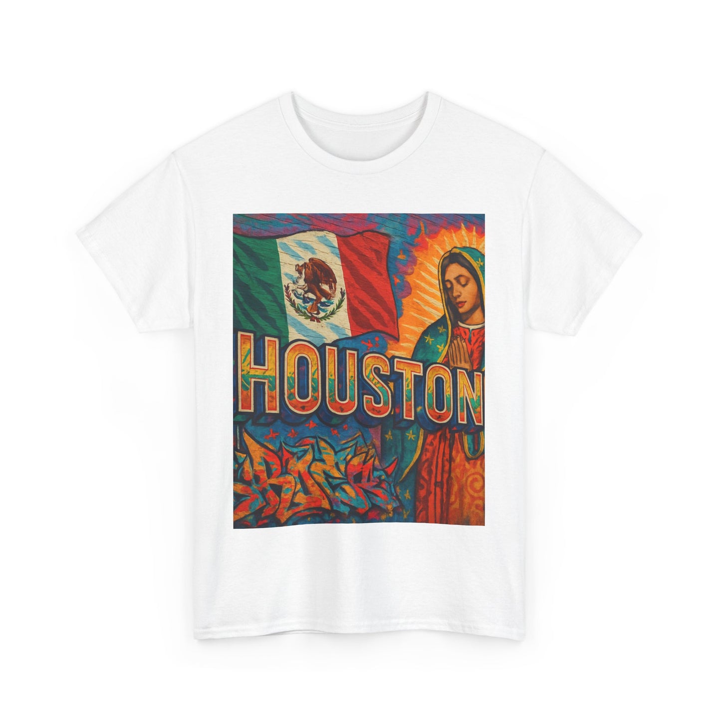 Houston Graphic Tee, Unisex Heavy Cotton Tee, Texas Pride Shirt, Mexican Culture Tee, Casual Summer Top, Fun Gift for Friends