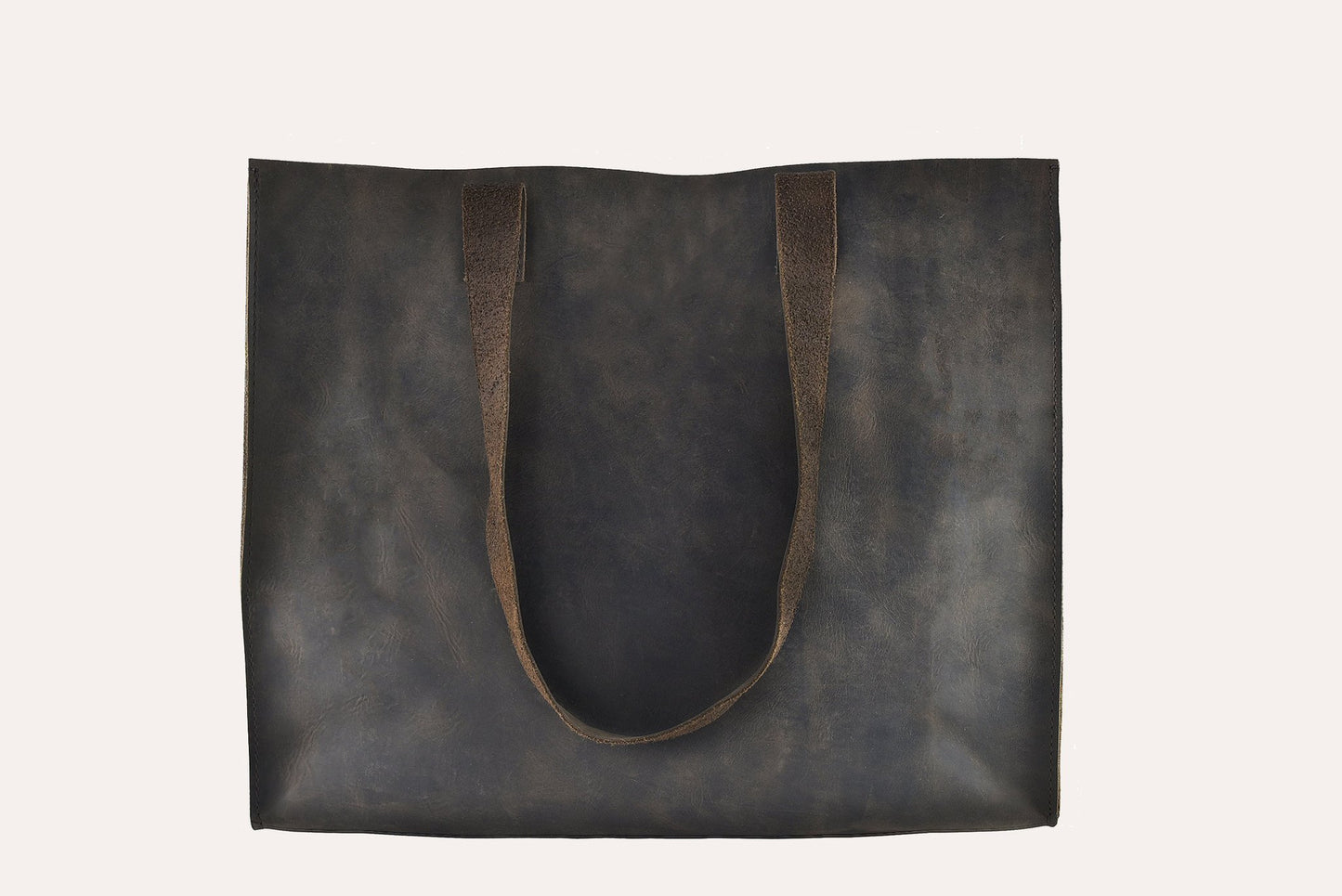 Raw Edge Genuine Leather Tote - Vintage Marbled Mocha Finish